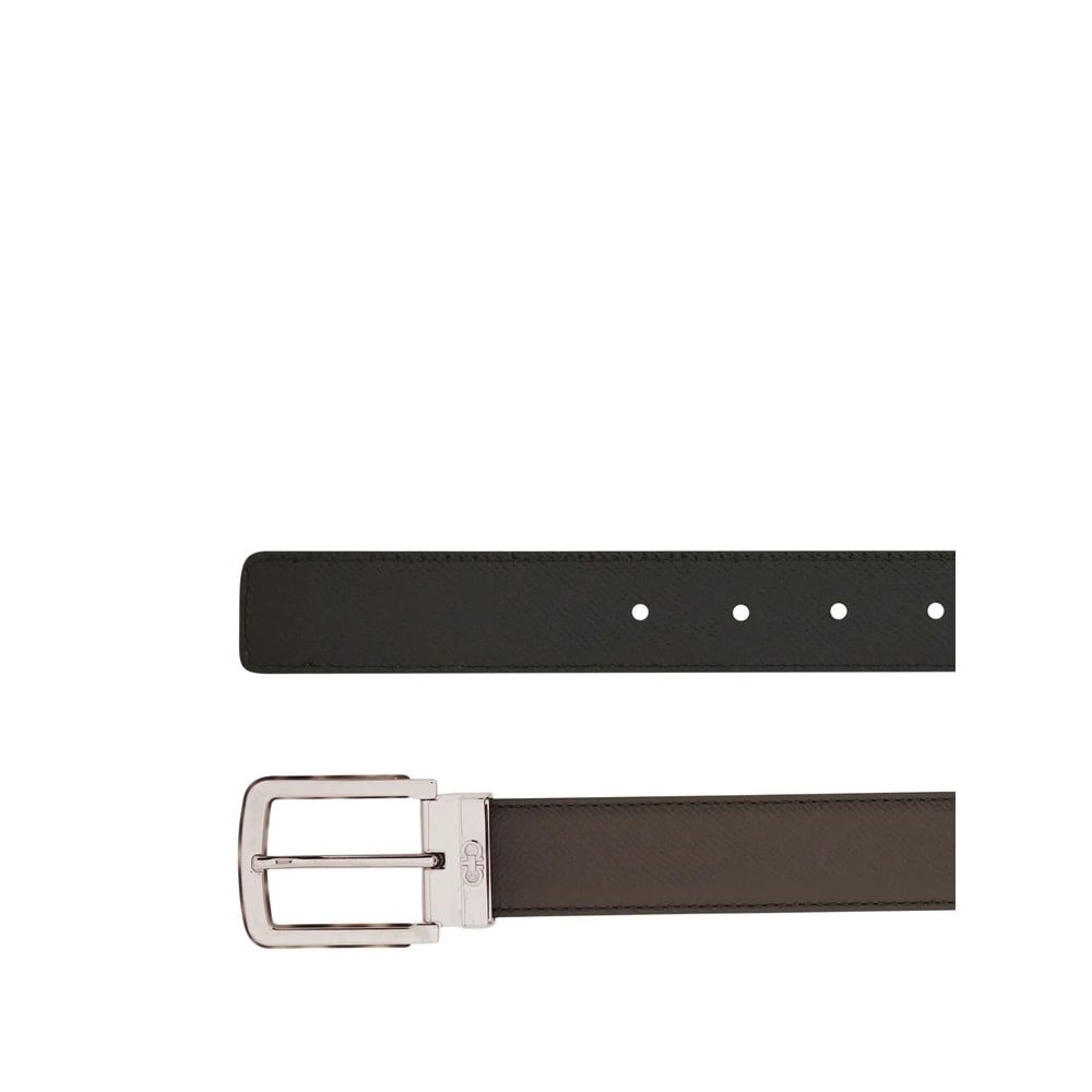Ferragamo Two-tone Reversible Belt With Tortoiseshell Resin Edge Buckle In Black