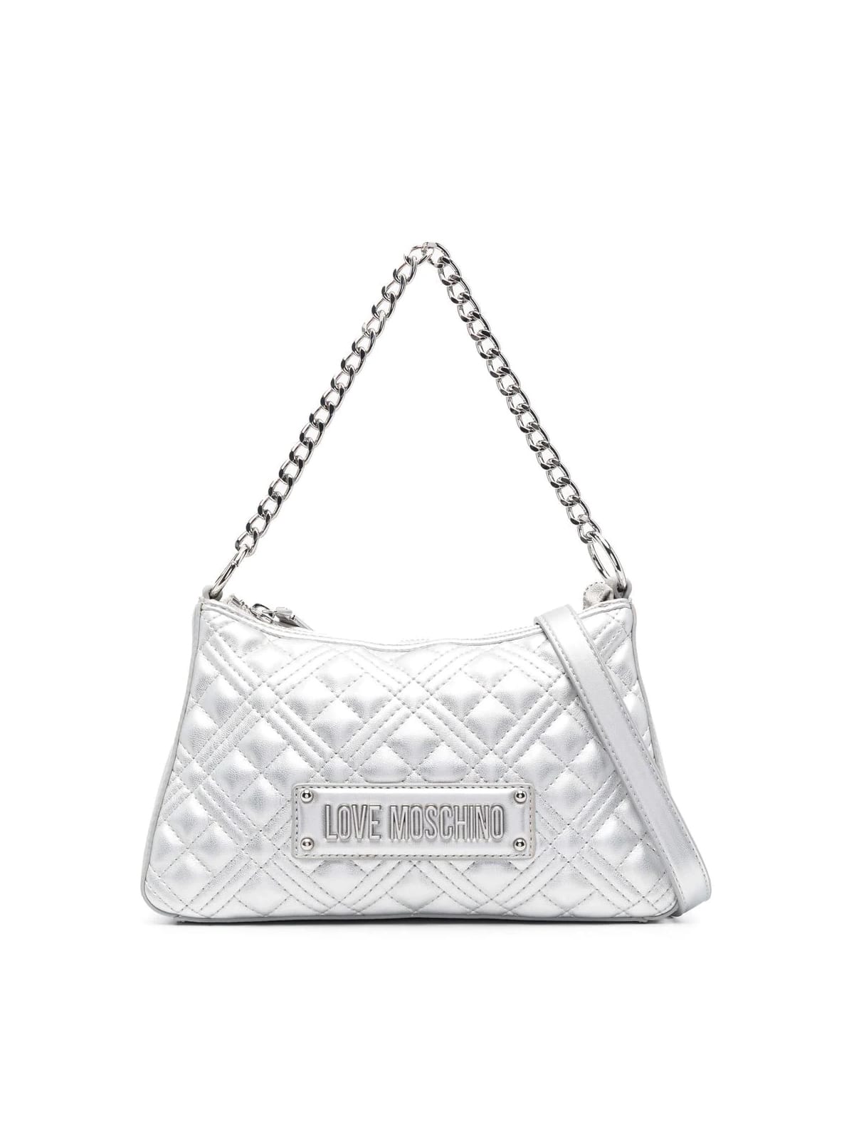 Love Moschino Quilted Small Shoulder Bag In Silver