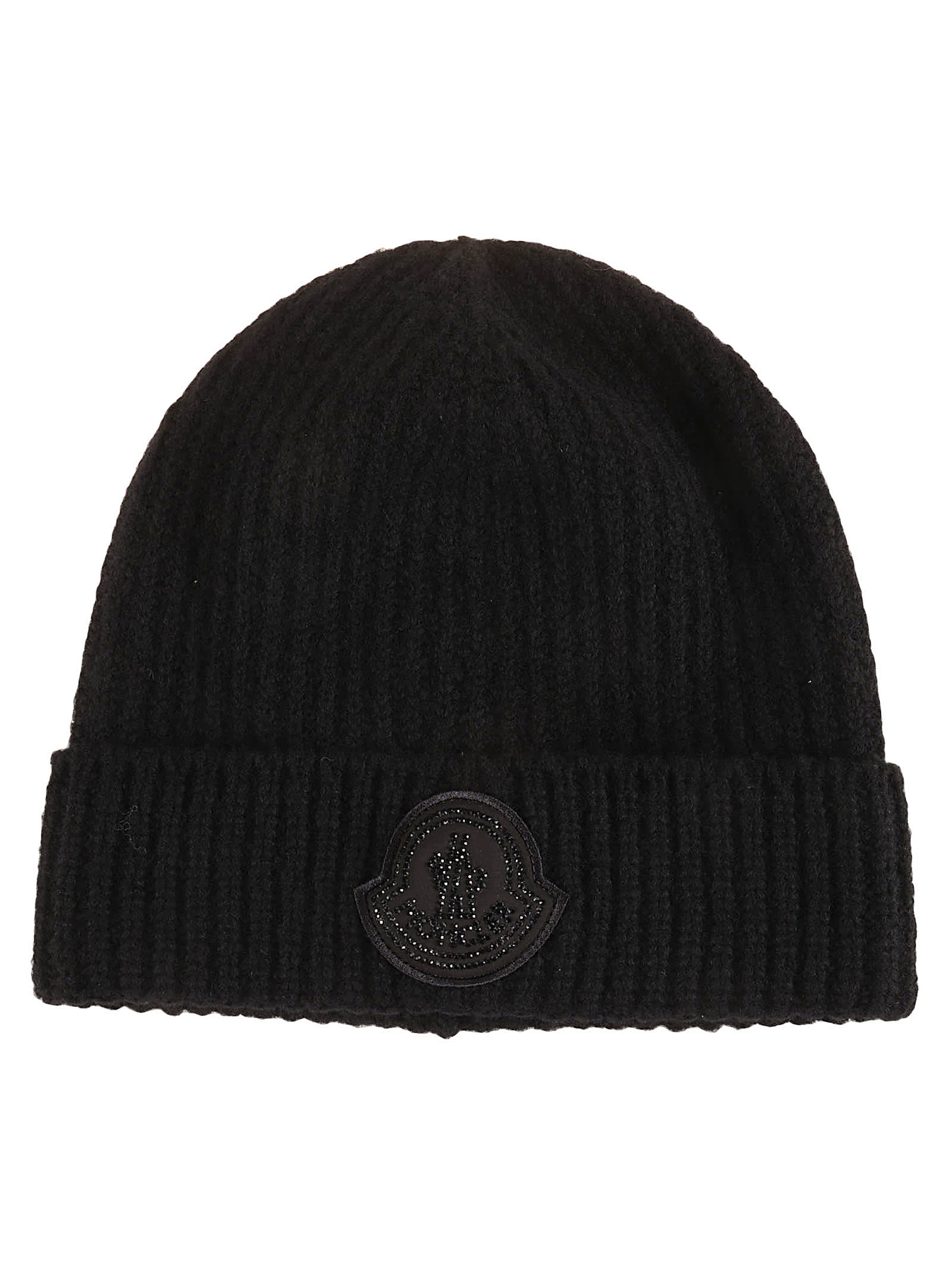 Shop Moncler Logo Patch Ribbed Beanie In Black