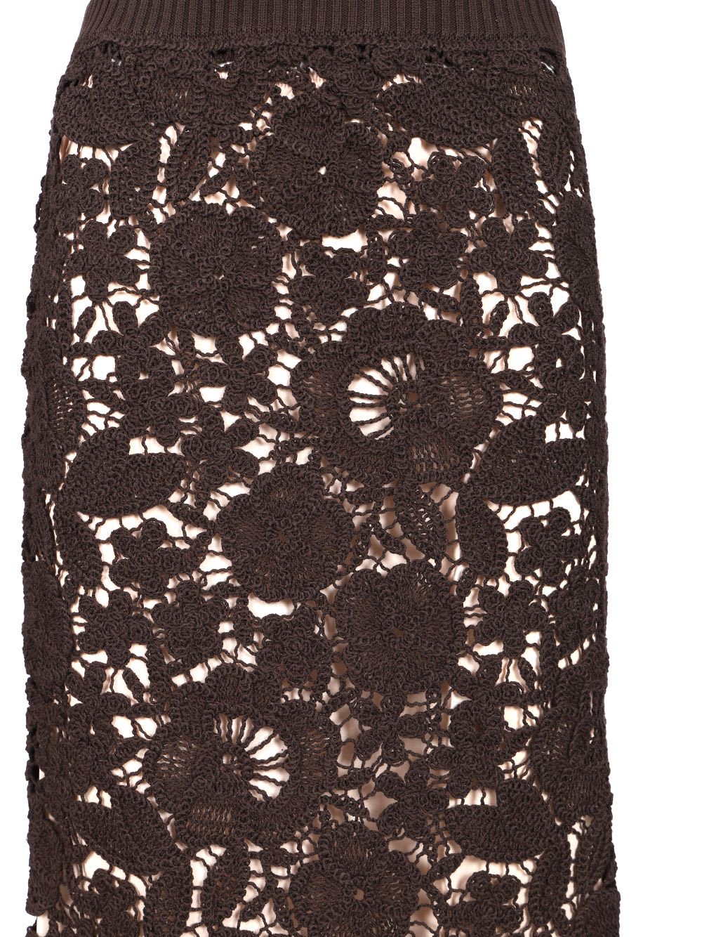 P.a.r.o.s.h . Delicate Lace Midi Skirt With Floral Patterns In Brown