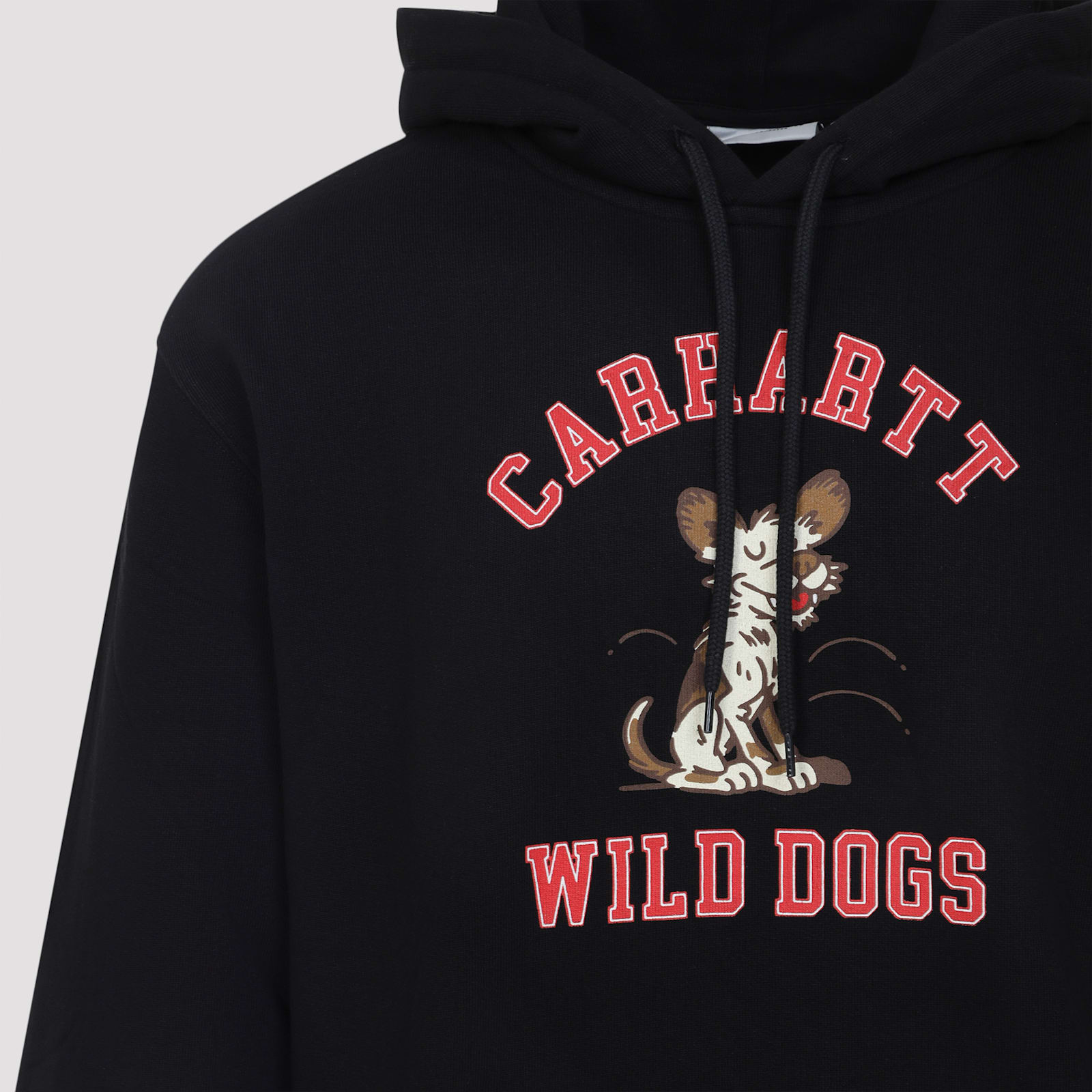 Carhartt Graphic Print Black Hoodie With Drawstring Hood And Ribbed Details In Black