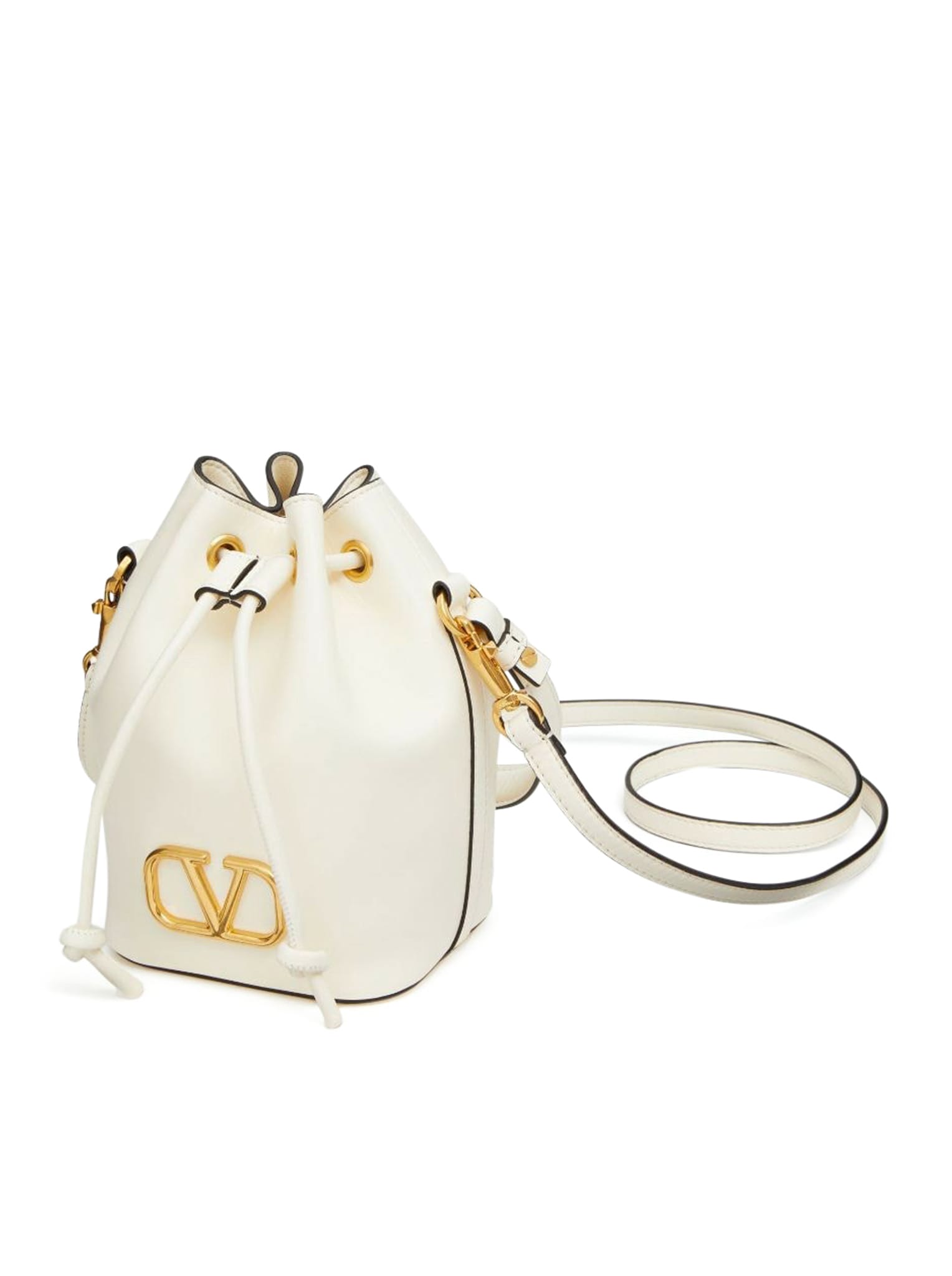 Valentino Vlogo Bucket Bag Contrast Trim In White