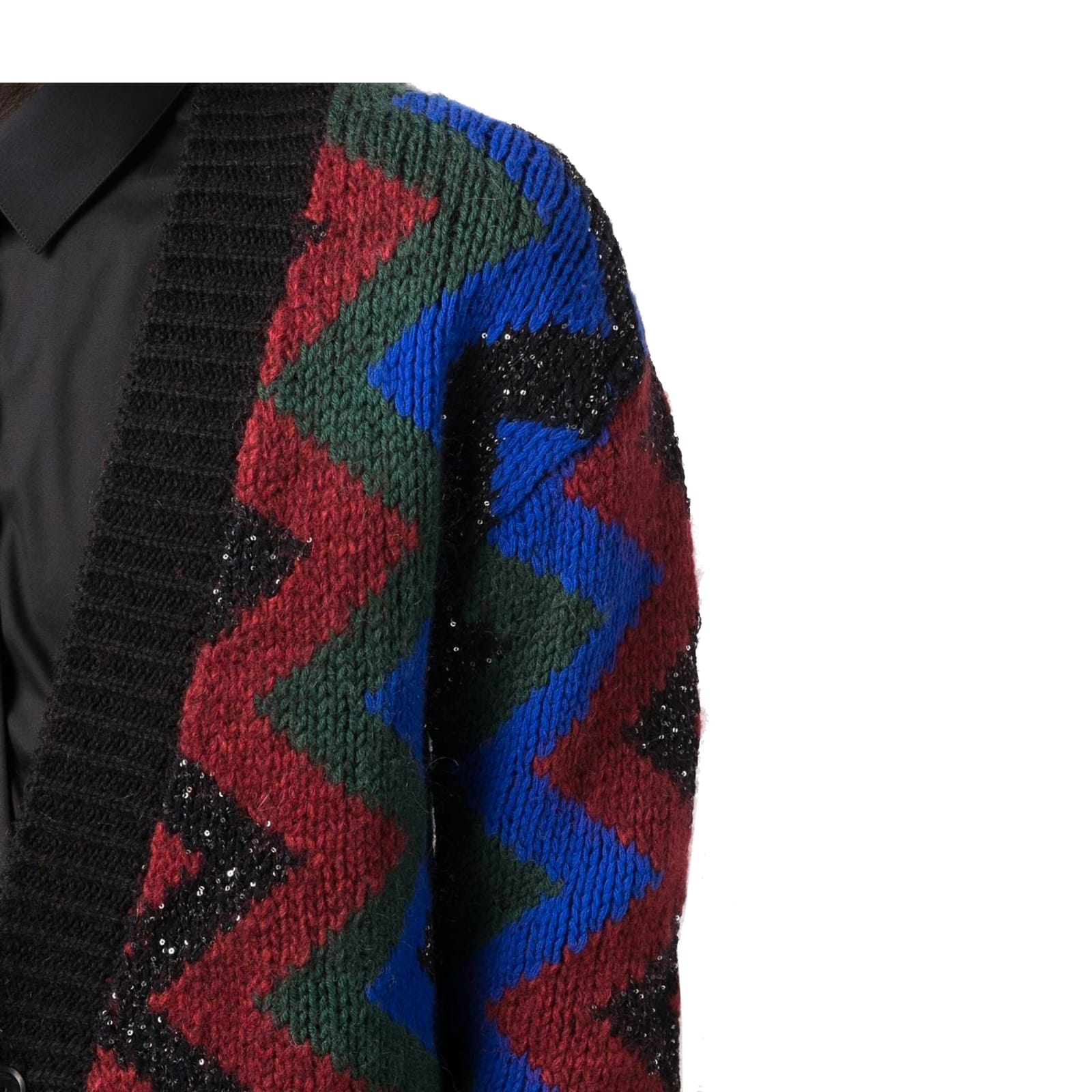 Saint Laurent Zig Zag Jacquard Sequin Cardigan In Black