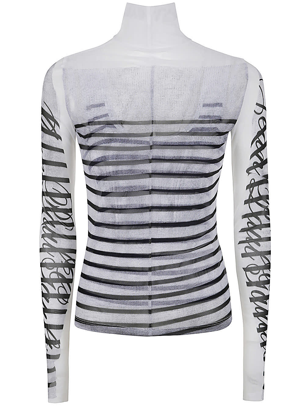 Shop Jean Paul Gaultier Spandex And Mesh Longsleeve Top Printed Feathers Mariniere In White Navy Black