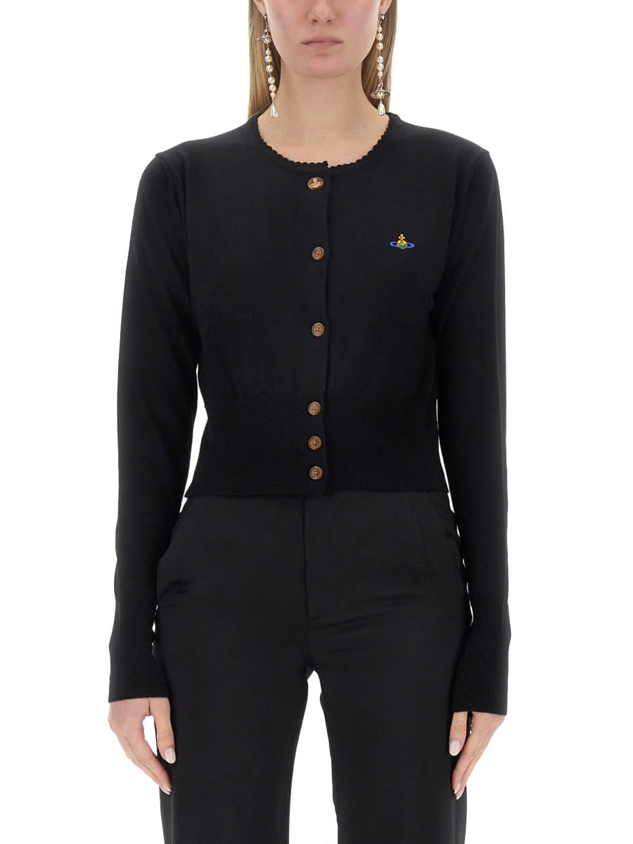 Vivienne Westwood Cropped Cardigan With Distinctive Buttons And Embroidered Emblem In Multi