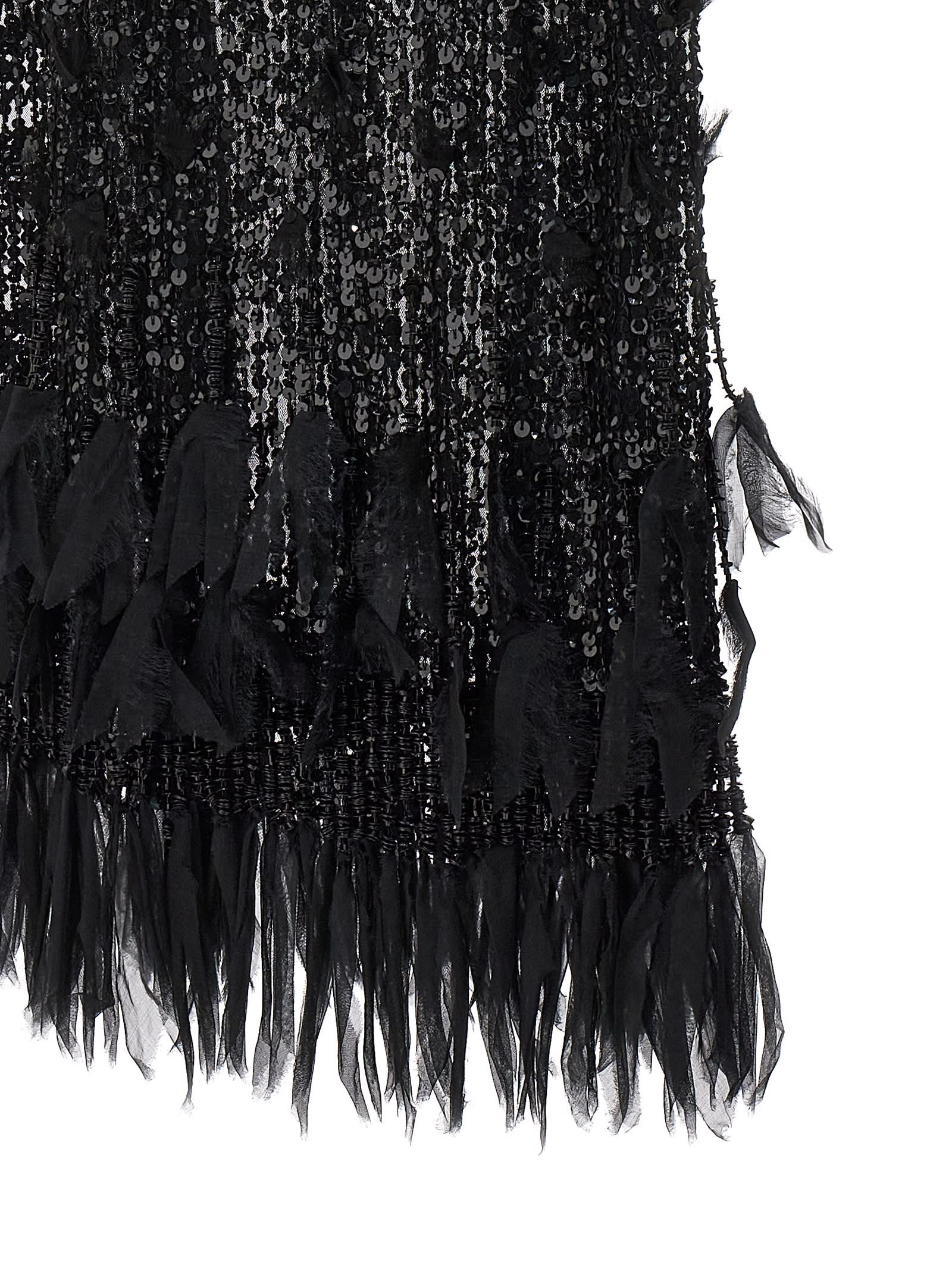 Shop Elisabetta Franchi Fringed Sequin Dress In Black