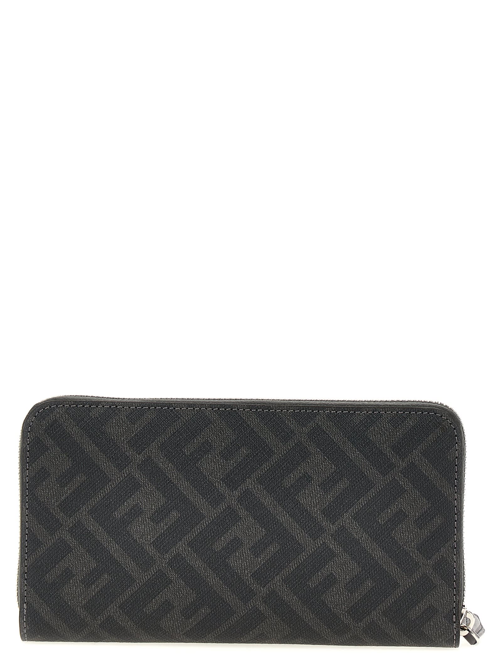 Shop Fendi Zip Around  Diagonal Wallet In Gray