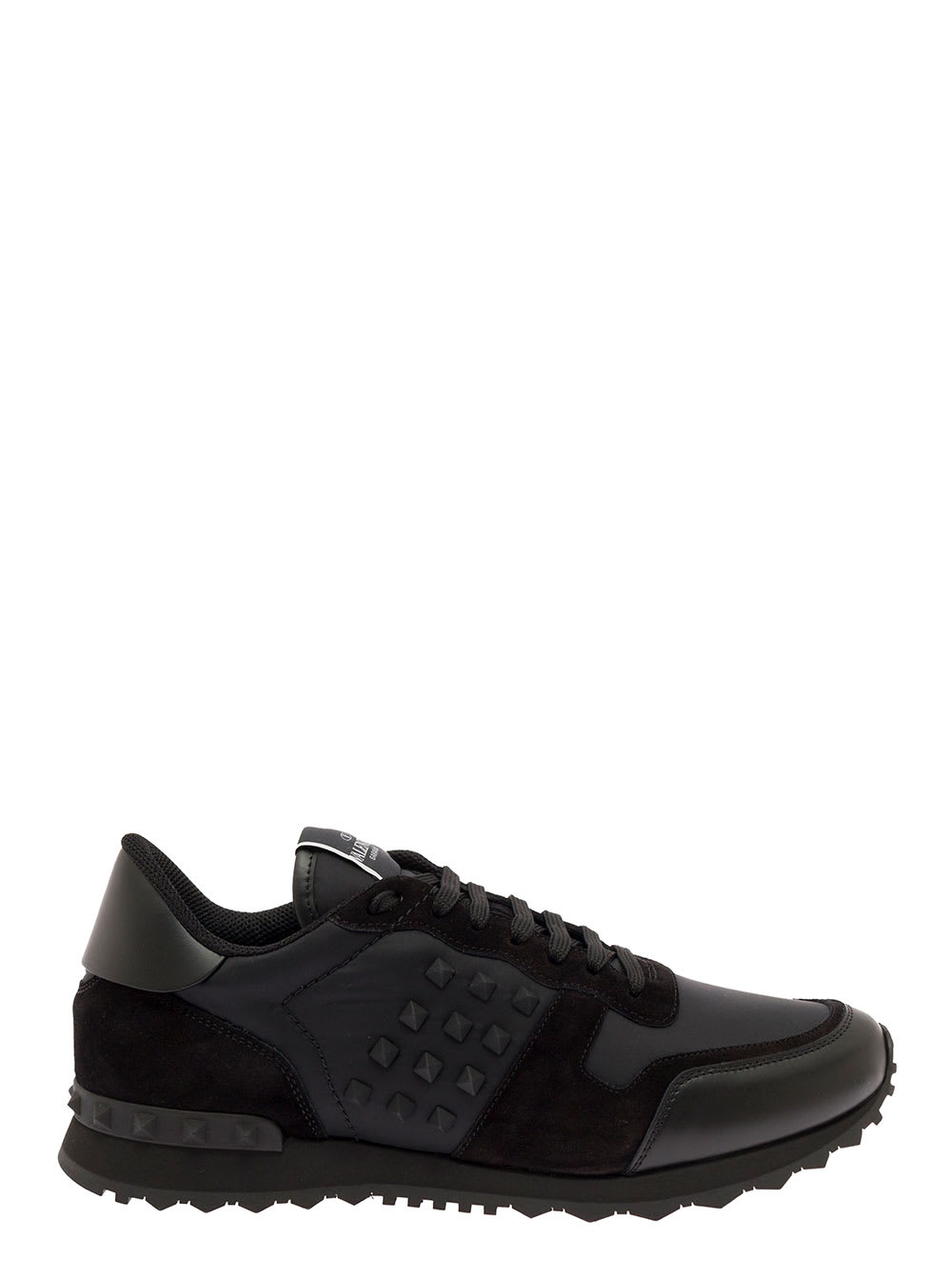 Black Leather And Nylon Rockstud Sneakers Man Valentino Garavani
