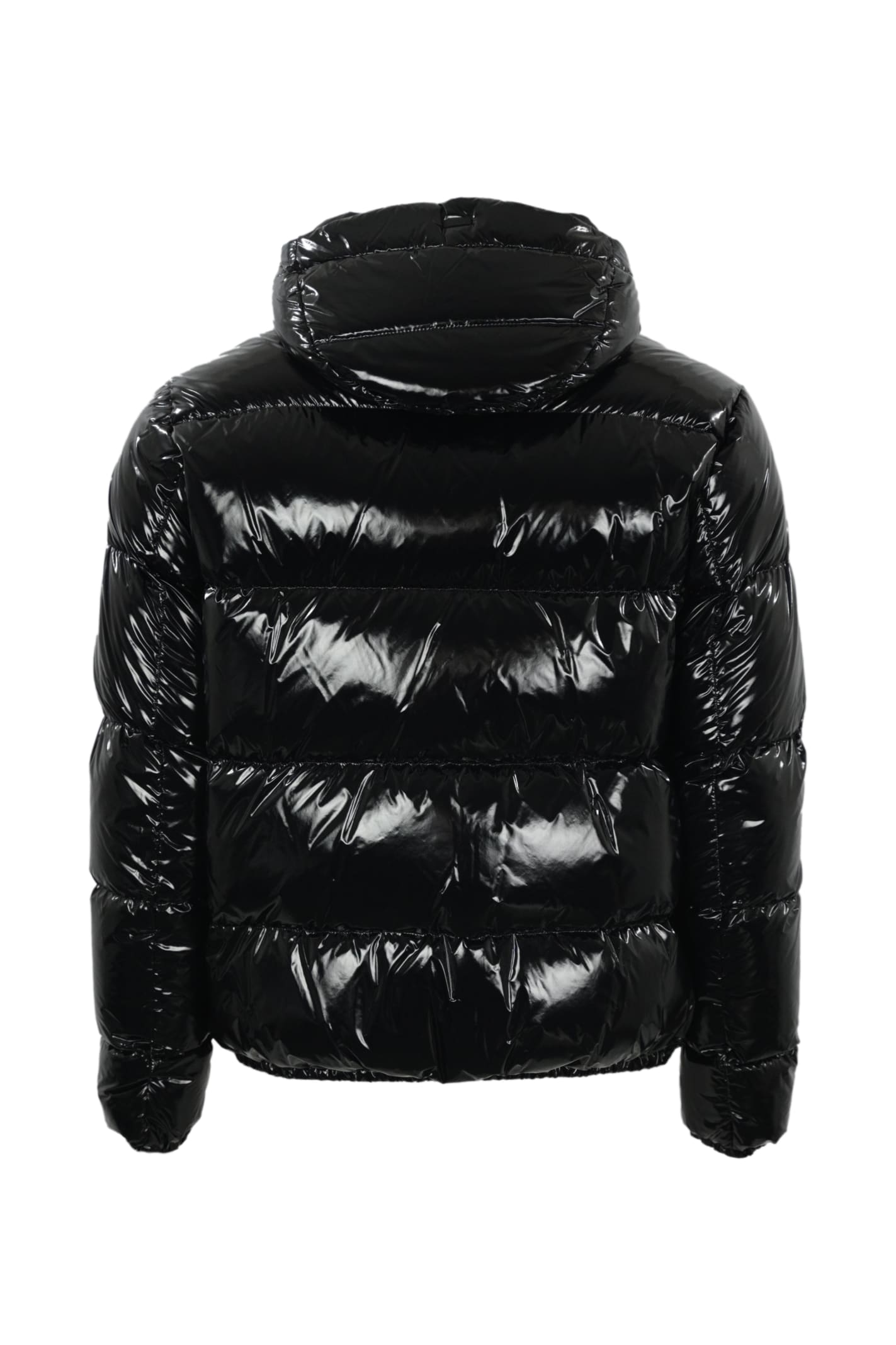 Herno Shiny Lacquer Bomber Jacket With Quilted Texture In Nero