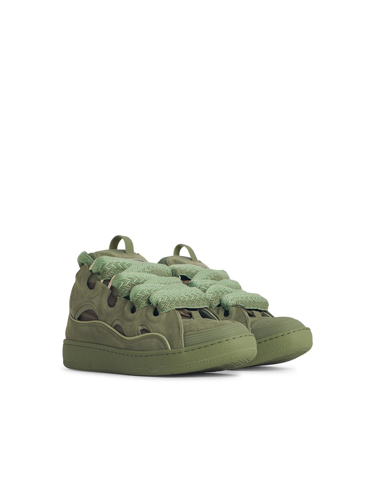 Lanvin Curb' Green Leather Blend Sneakers In Vert De Gris