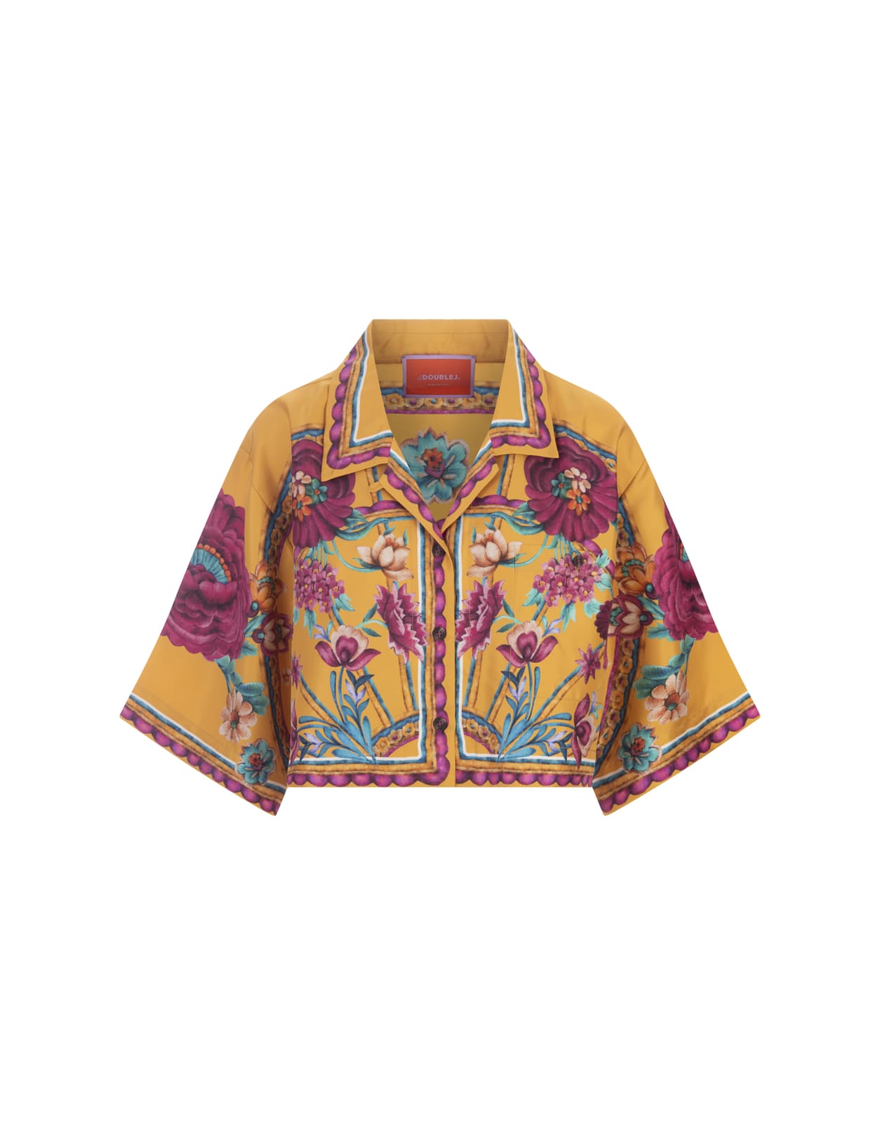 Shop La Doublej Zodiac Placée Marigold Short Shirt In Silk Twill In Multicolour