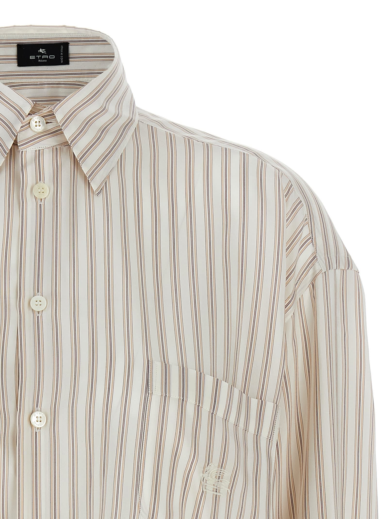 Shop Etro Logo Embroidery Striped Shirt In Multicolor