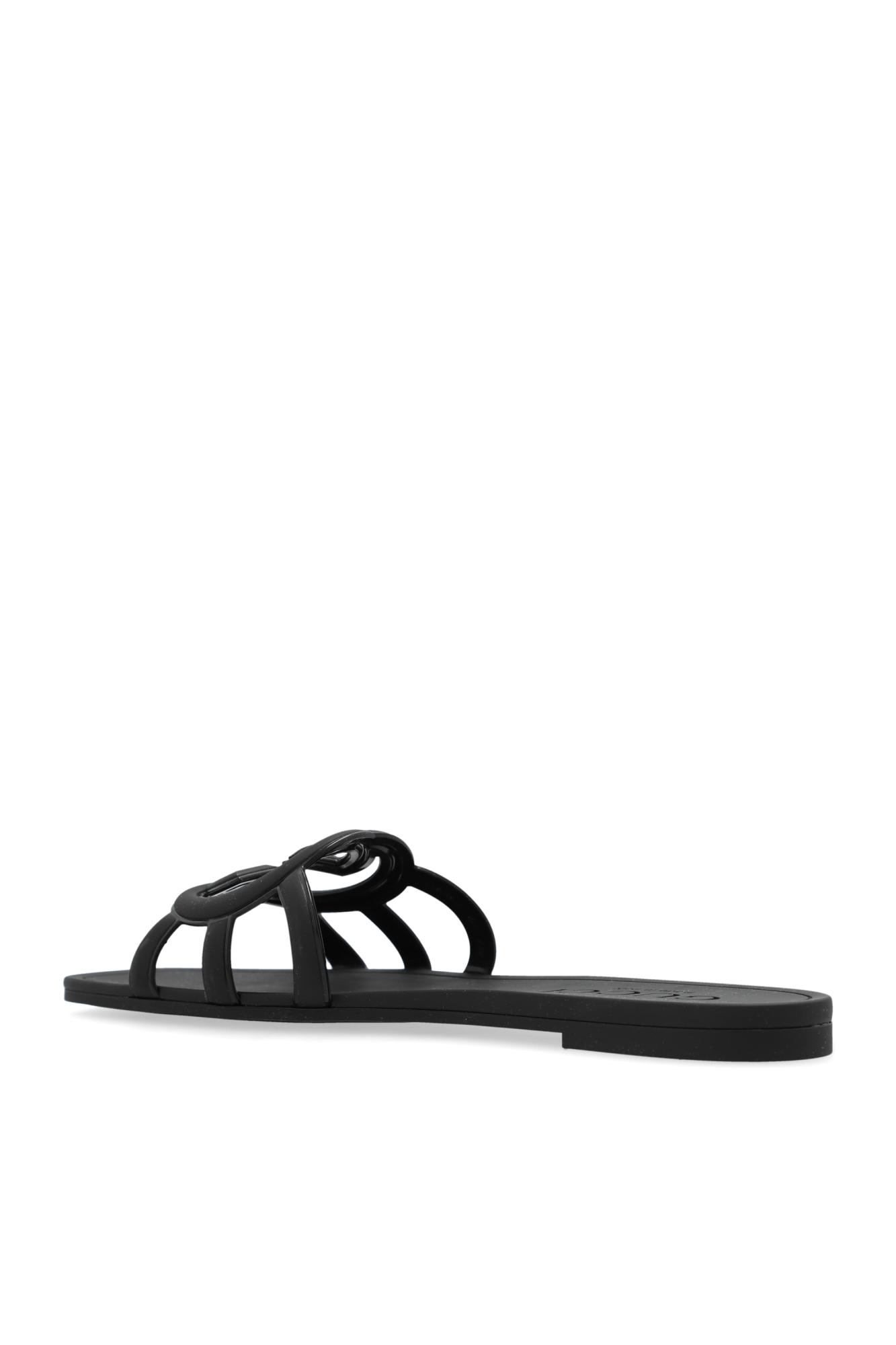 Gucci Gg Slider Sandals With Square Open Toe In Black
