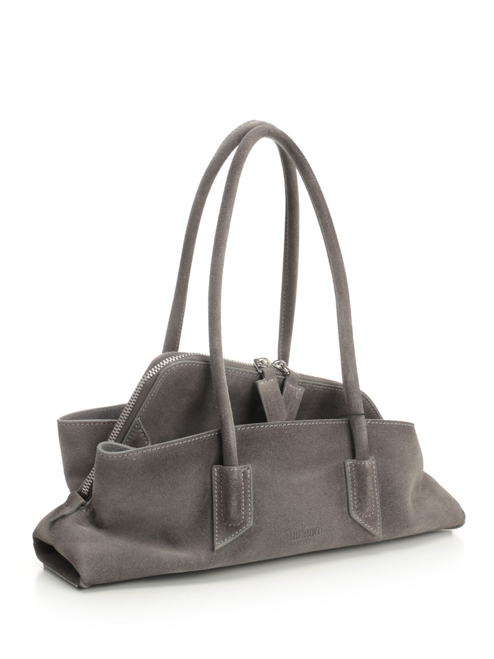 Attico Small Leather Shoulder Bag With Suede Finish In Gray