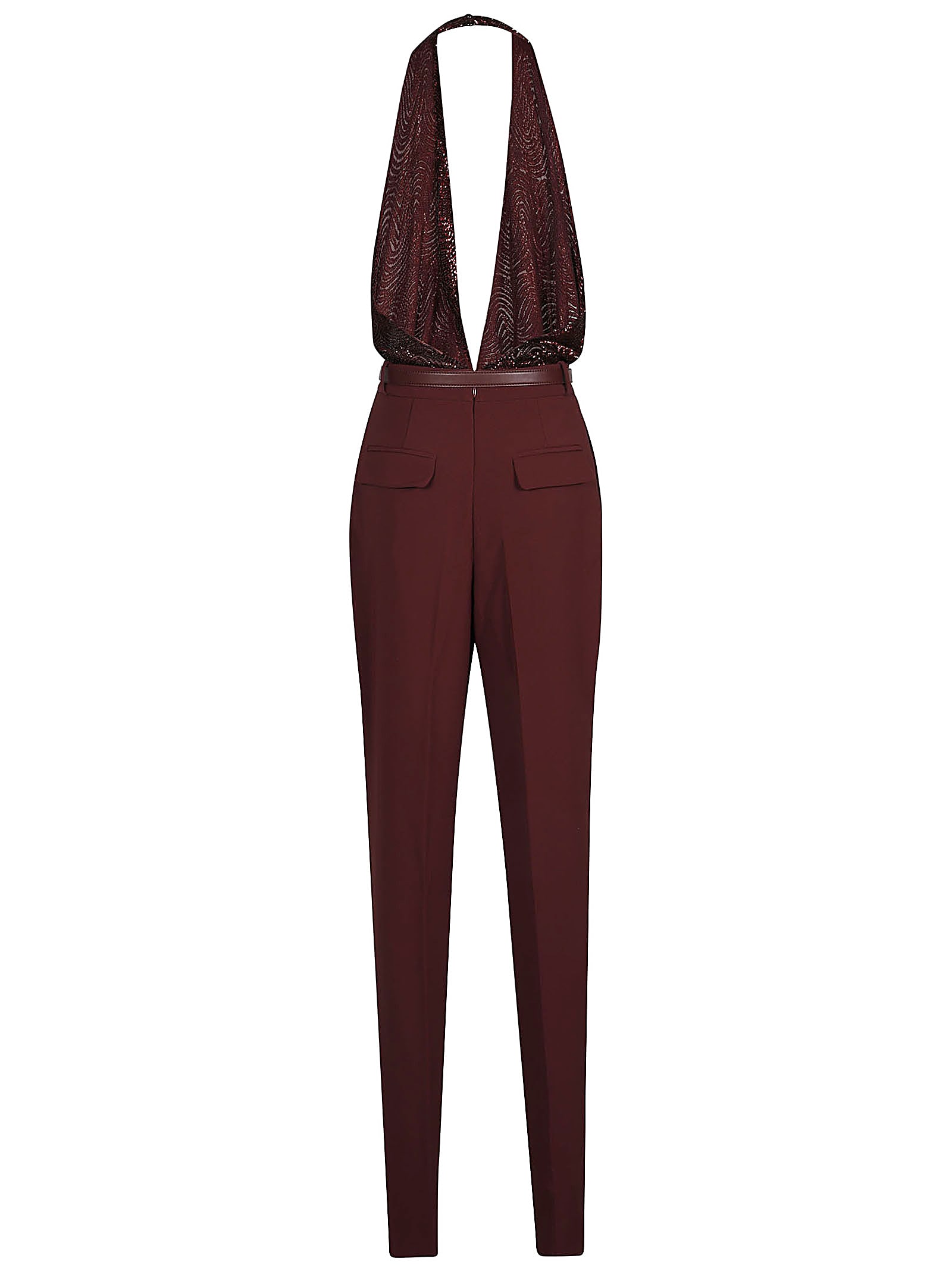 Shop Elisabetta Franchi Belted Jumpsuit In Rouge Noir