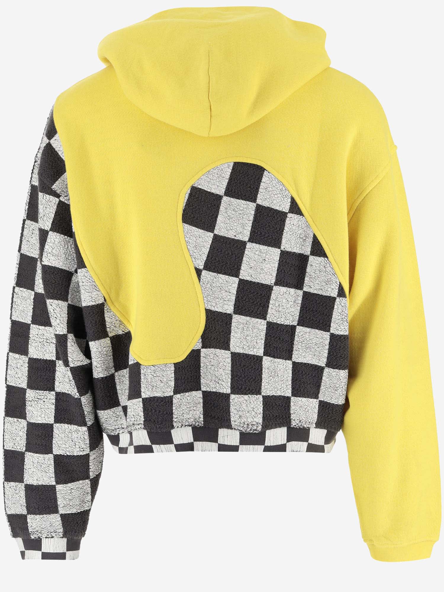 Shop Erl Cotton Sweatshirt With Graphic Pattern In Yellow Checker