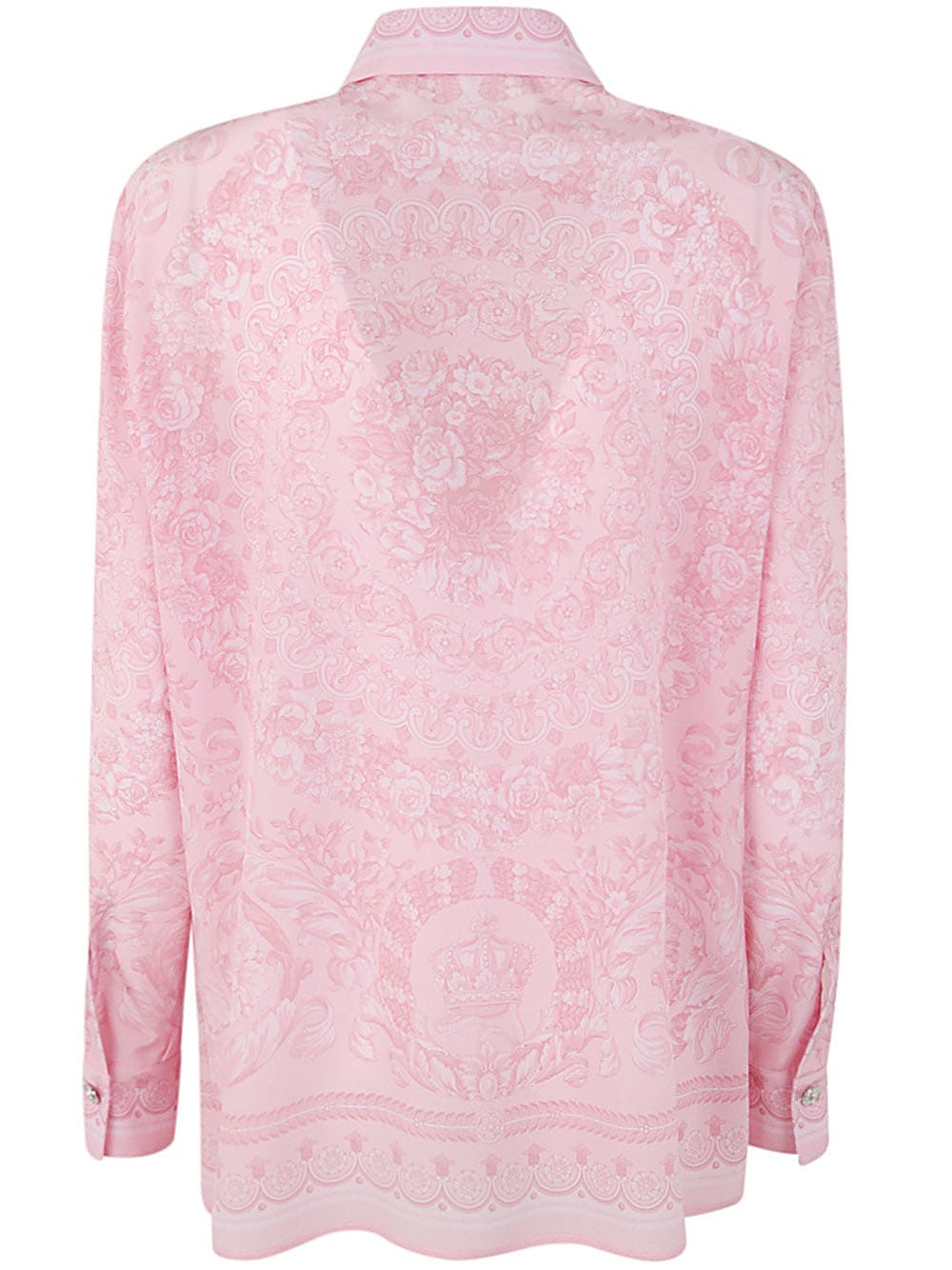 Shop Versace Formal Shirt Baroque Print Crepe De Chine Fabric In Pale Pink