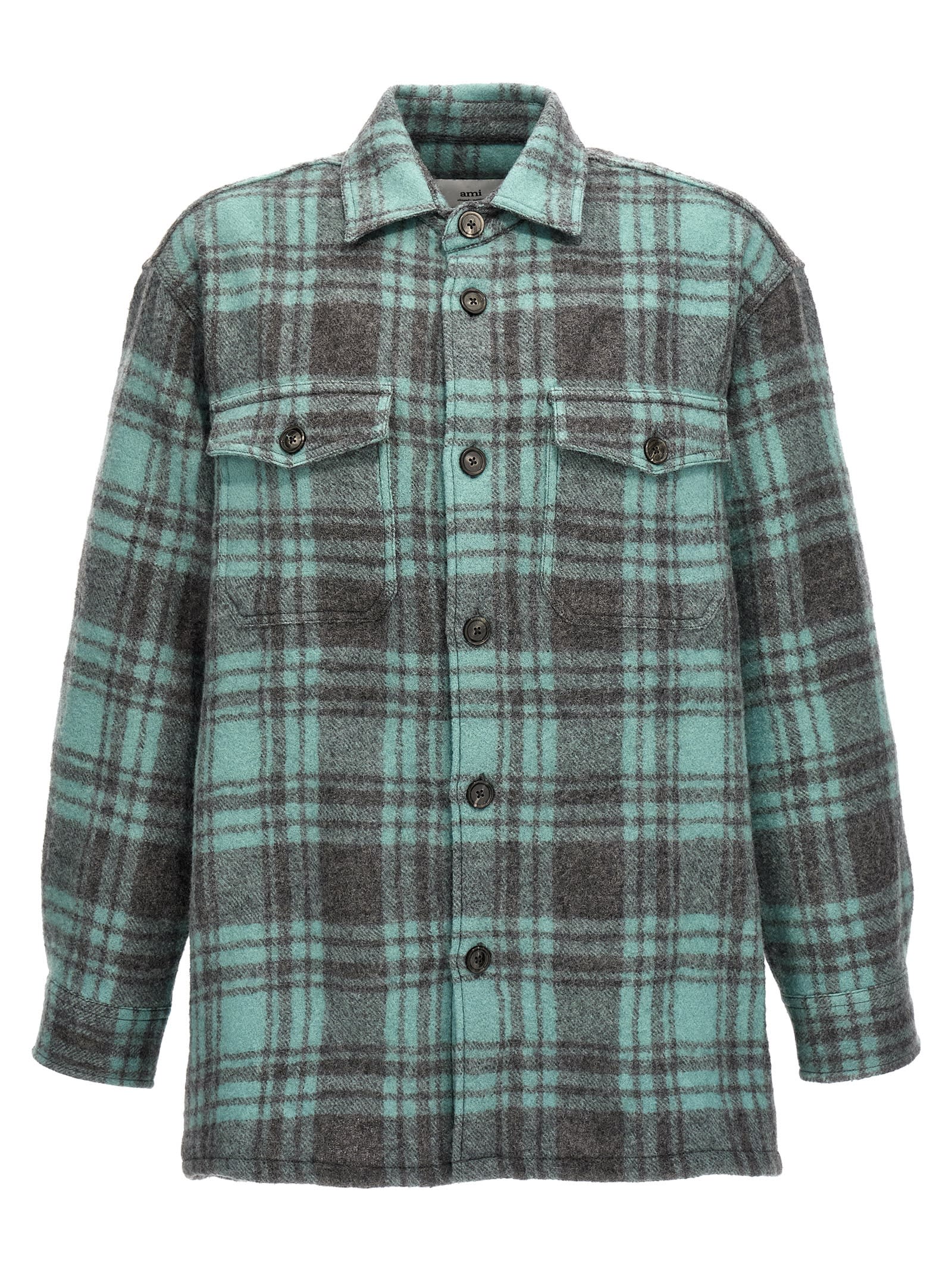 Ami Alexandre Mattiussi Ami Paris Shirt Jacket In Aquamarine / Mineral Grey
