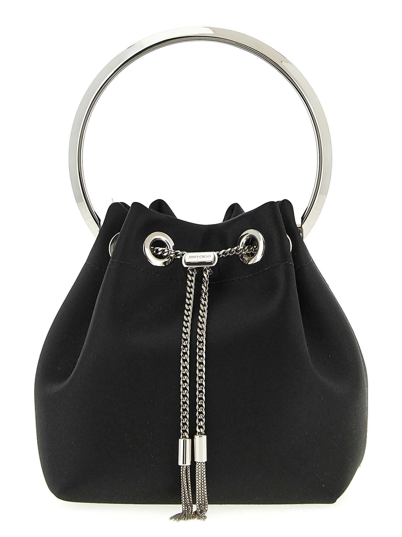 Jimmy Choo Bon Bucket Bag Chain Handle Tassel In Black
