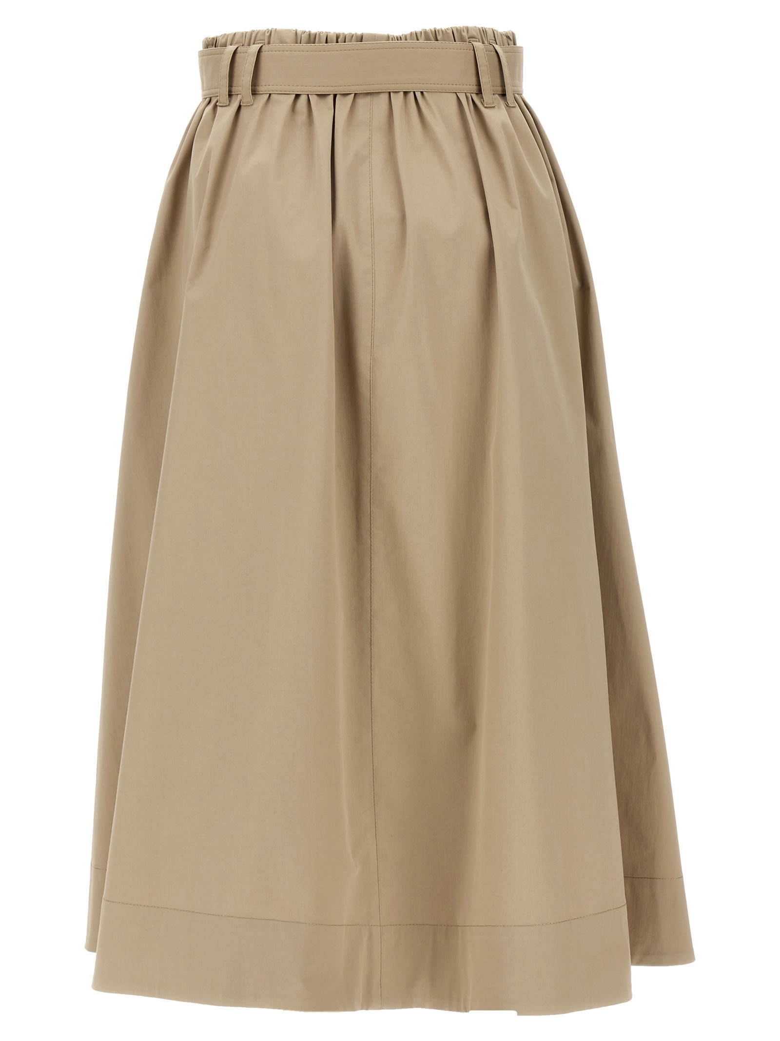 Brunello Cucinelli Cotton Midi Skirt With Elastic Waistband In Brown
