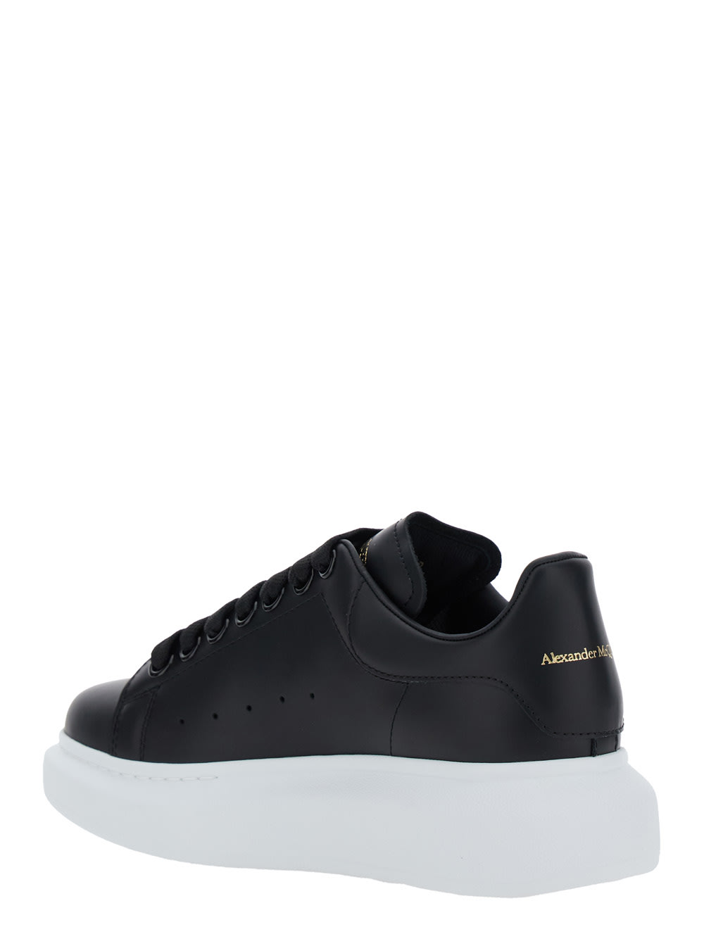 Alexander Mcqueen Black Low Top Sneakers With Logo Lettering On Tongue And Heel In Leather Woman In Black