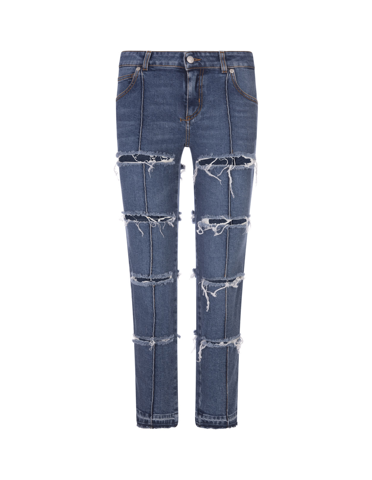 ALEXANDER MCQUEEN STONE WASHED LOW WAIST JEANS WITH CUT-OUT