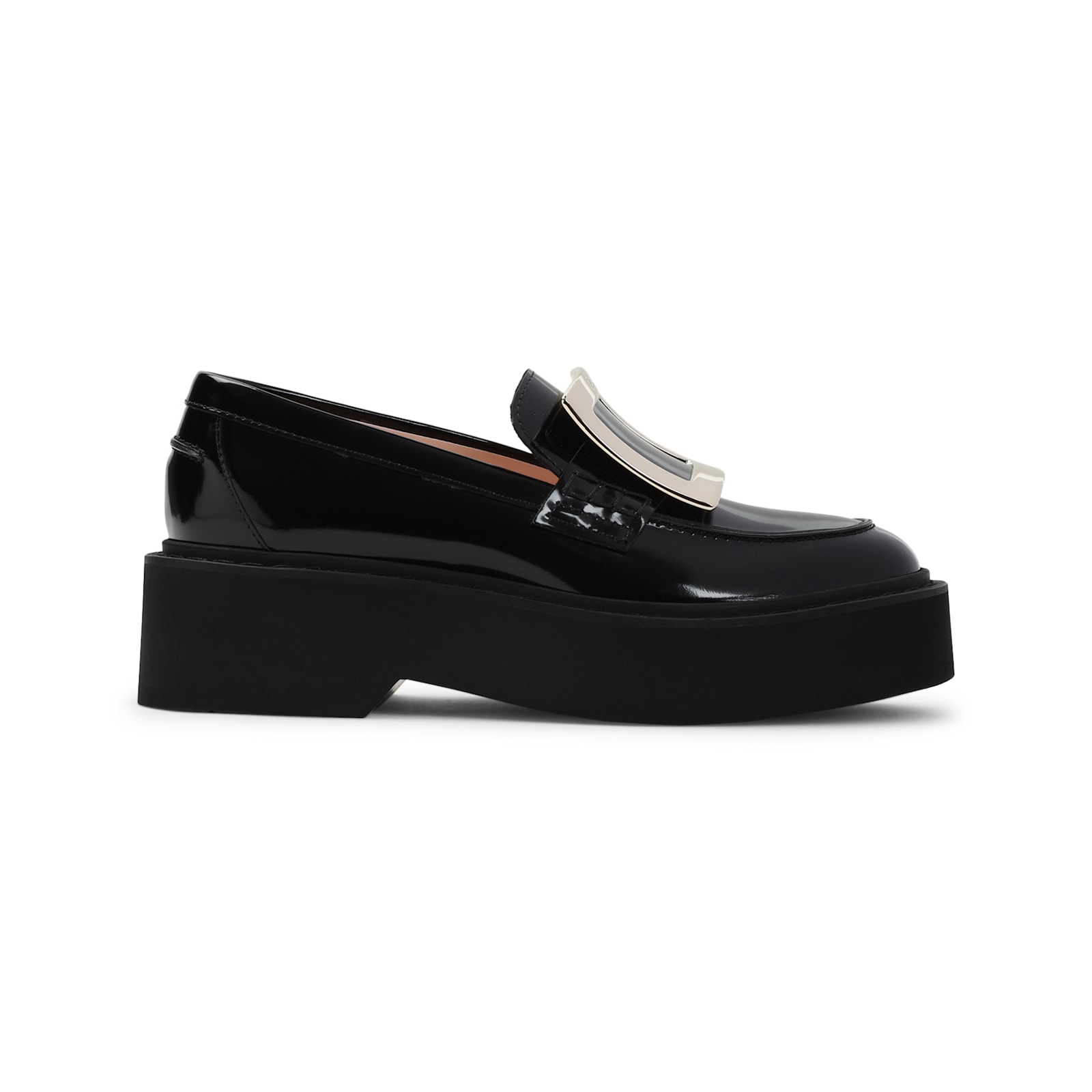 Roger Vivier Black Calfskin Rangers High Metal Loafer In Black