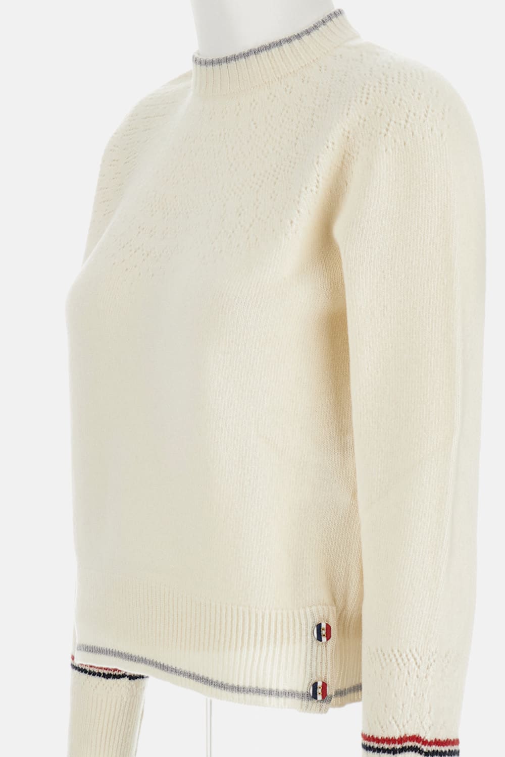 Thom Browne Pointelle Fair Isle Crew Neck Pullover In Neutral