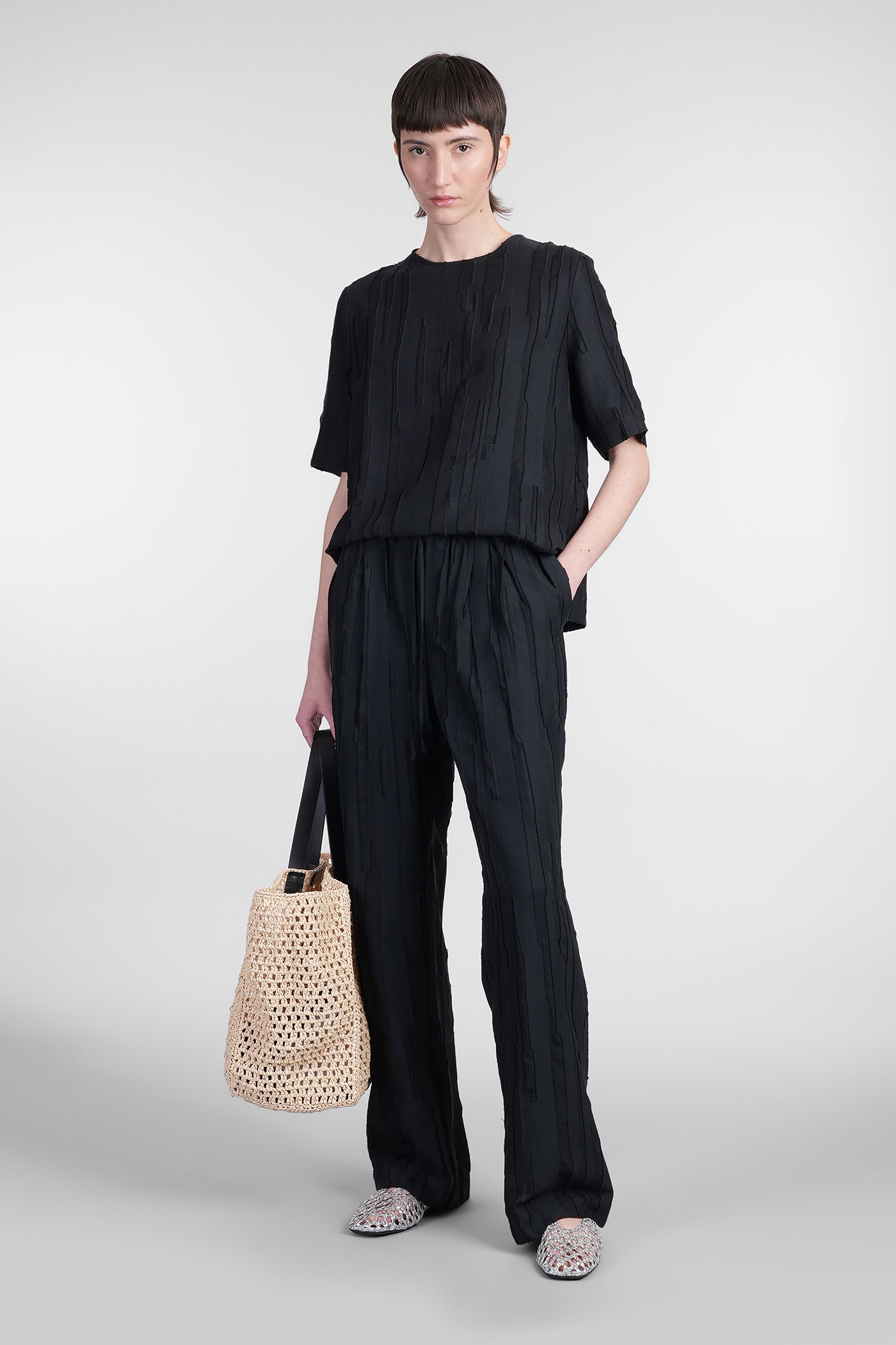 LOULOU STUDIO SOLER PANTS IN BLACK SILK