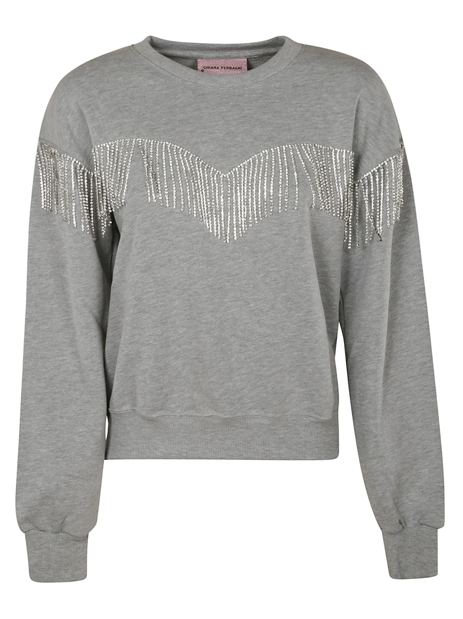 Chiara Ferragni Frange Strass Sweatshirt In Grey