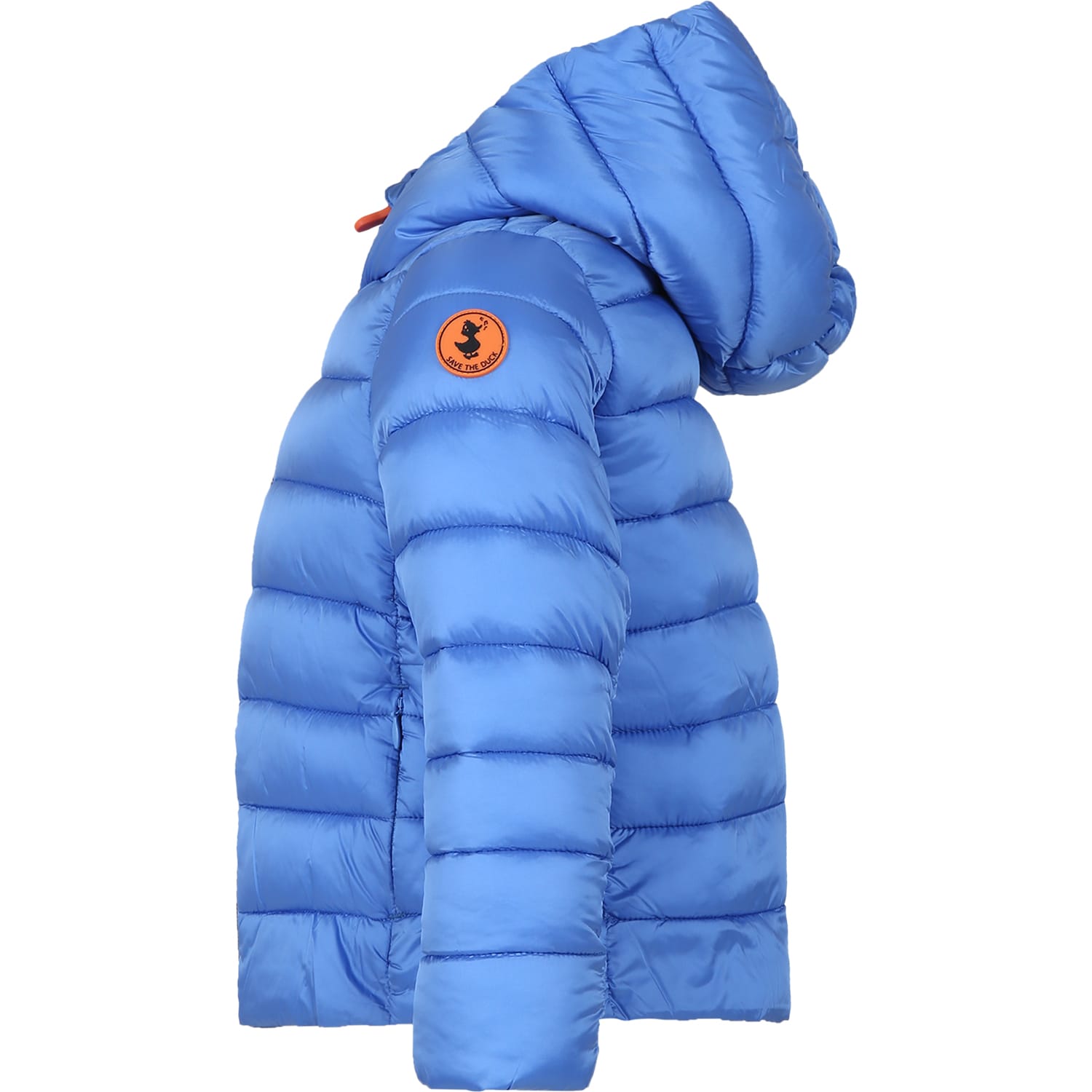 Shop Save The Duck Light Blue Down Jacket For Girl With Logo