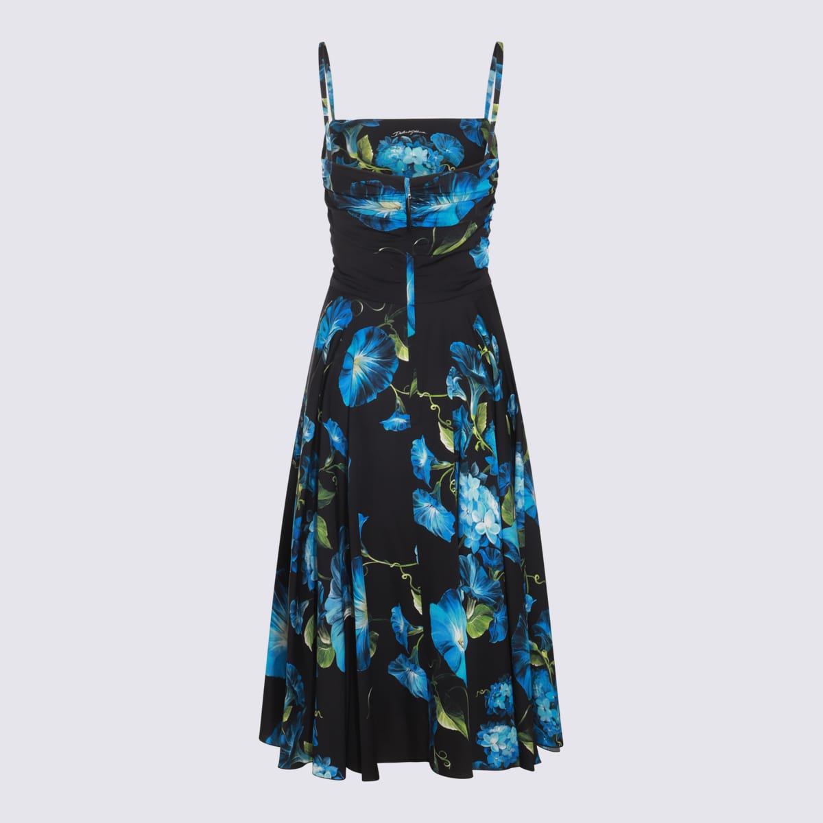 Shop Dolce & Gabbana Black Multicolour Silk Blend Dress In Campanule Fdo Nero