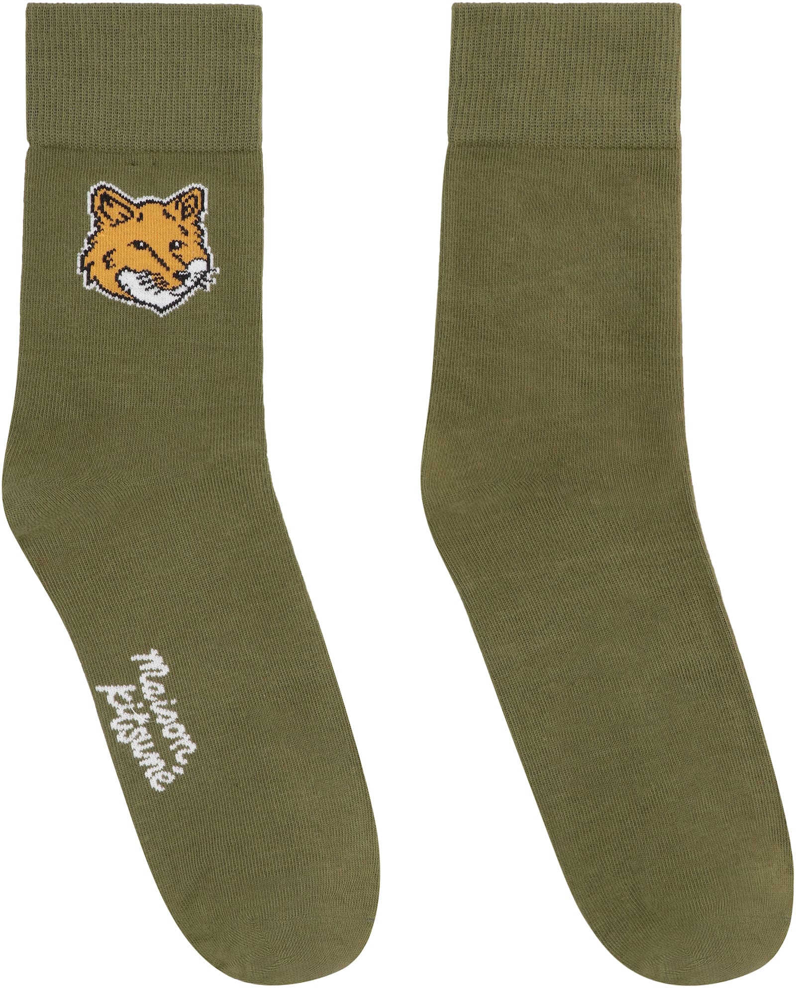 Maison Kitsuné Cotton Socks With Logo In Green