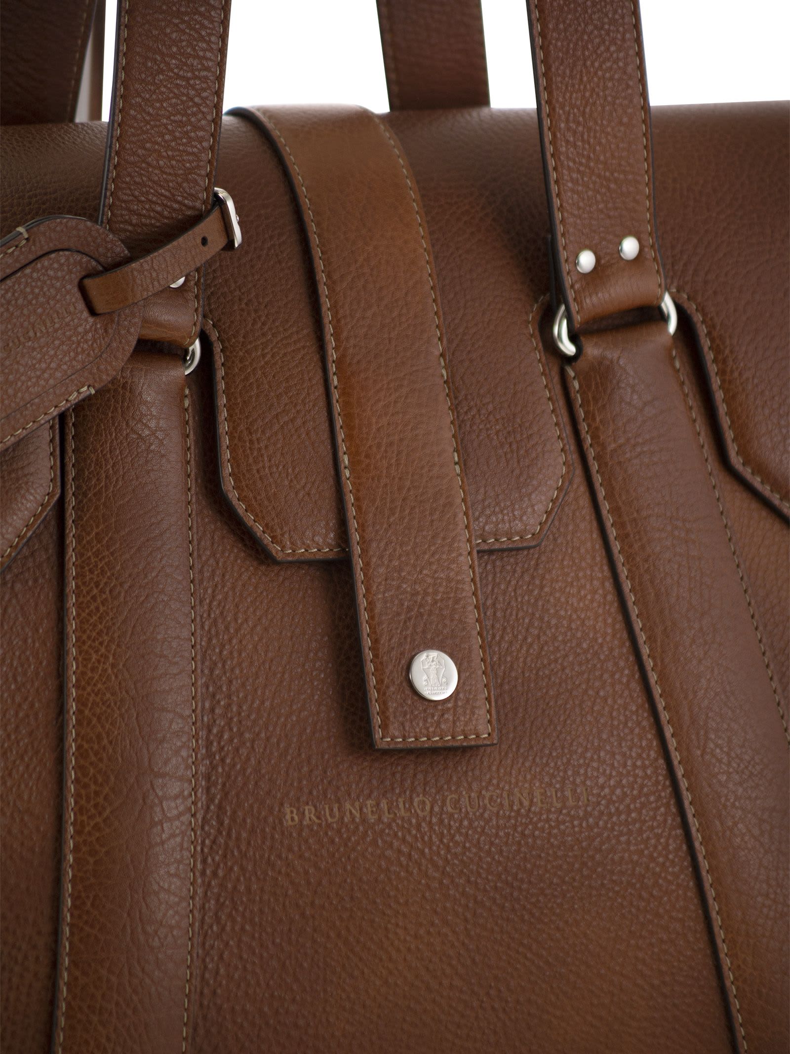 Shop Brunello Cucinelli Country Weekender Bag In Calfskin With Grain In Cognac