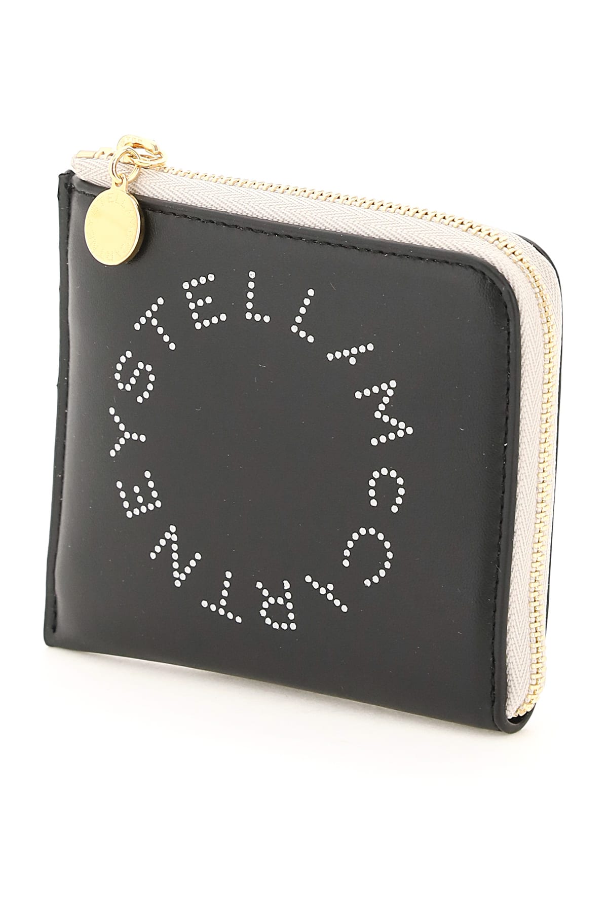 Shop Stella Mccartney Two-tone Cardholder With Logo In Black (beige)