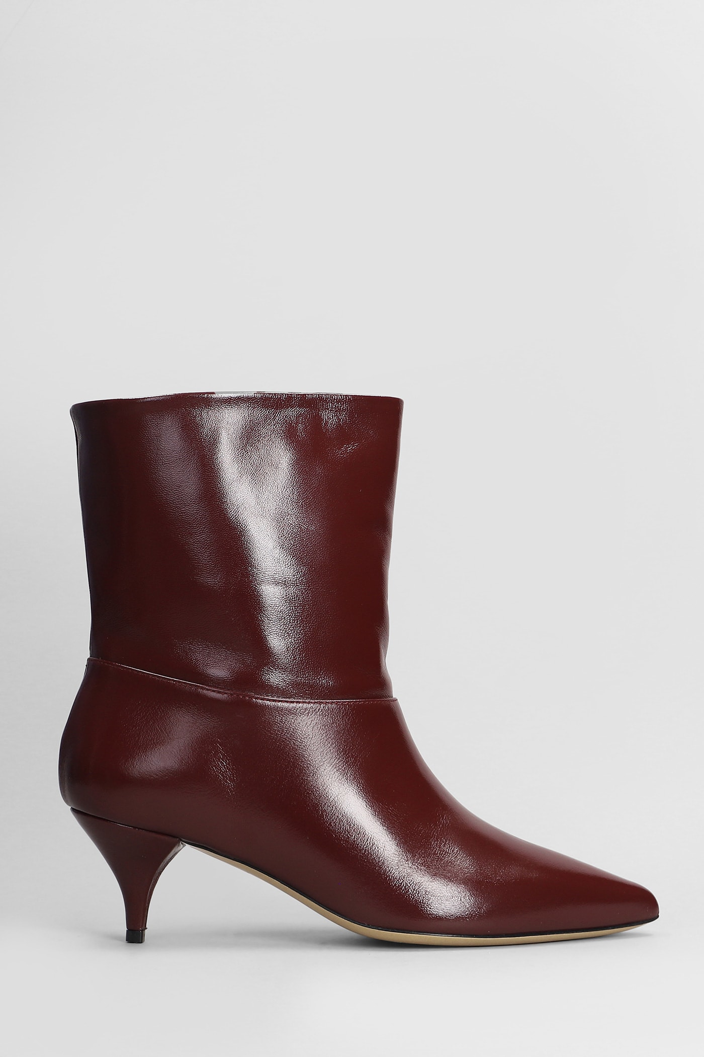 High Heels Ankle Boots In Bordeaux Leather