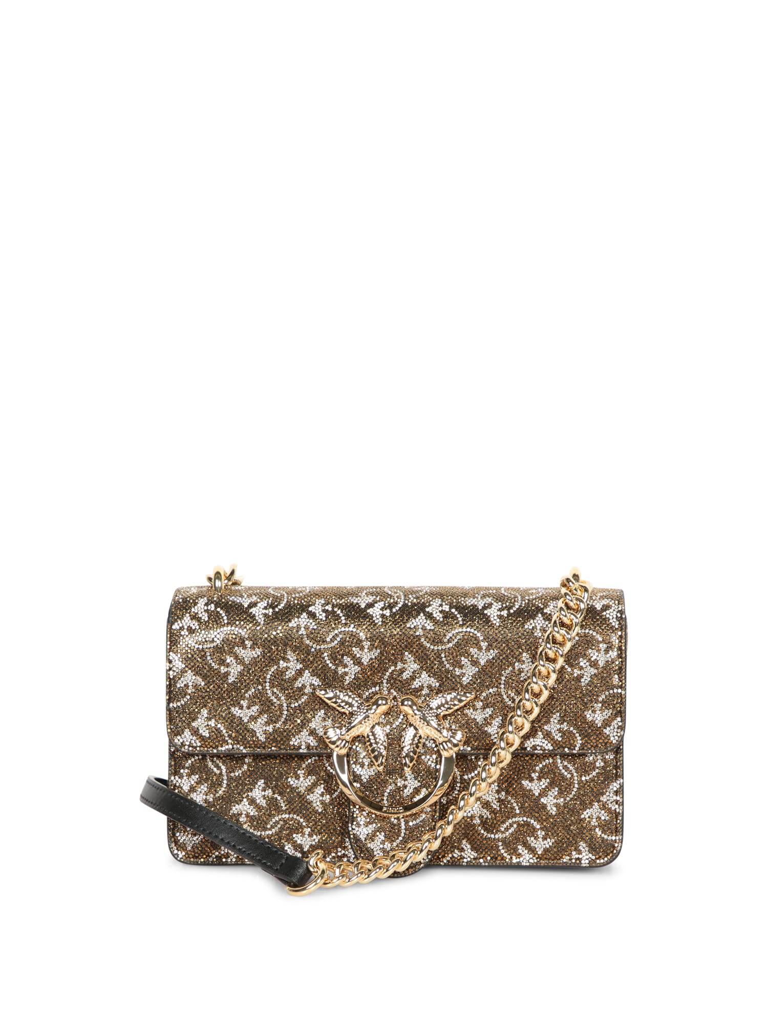 Shop Pinko Love Mini Bronze Strass Bag In Metallic