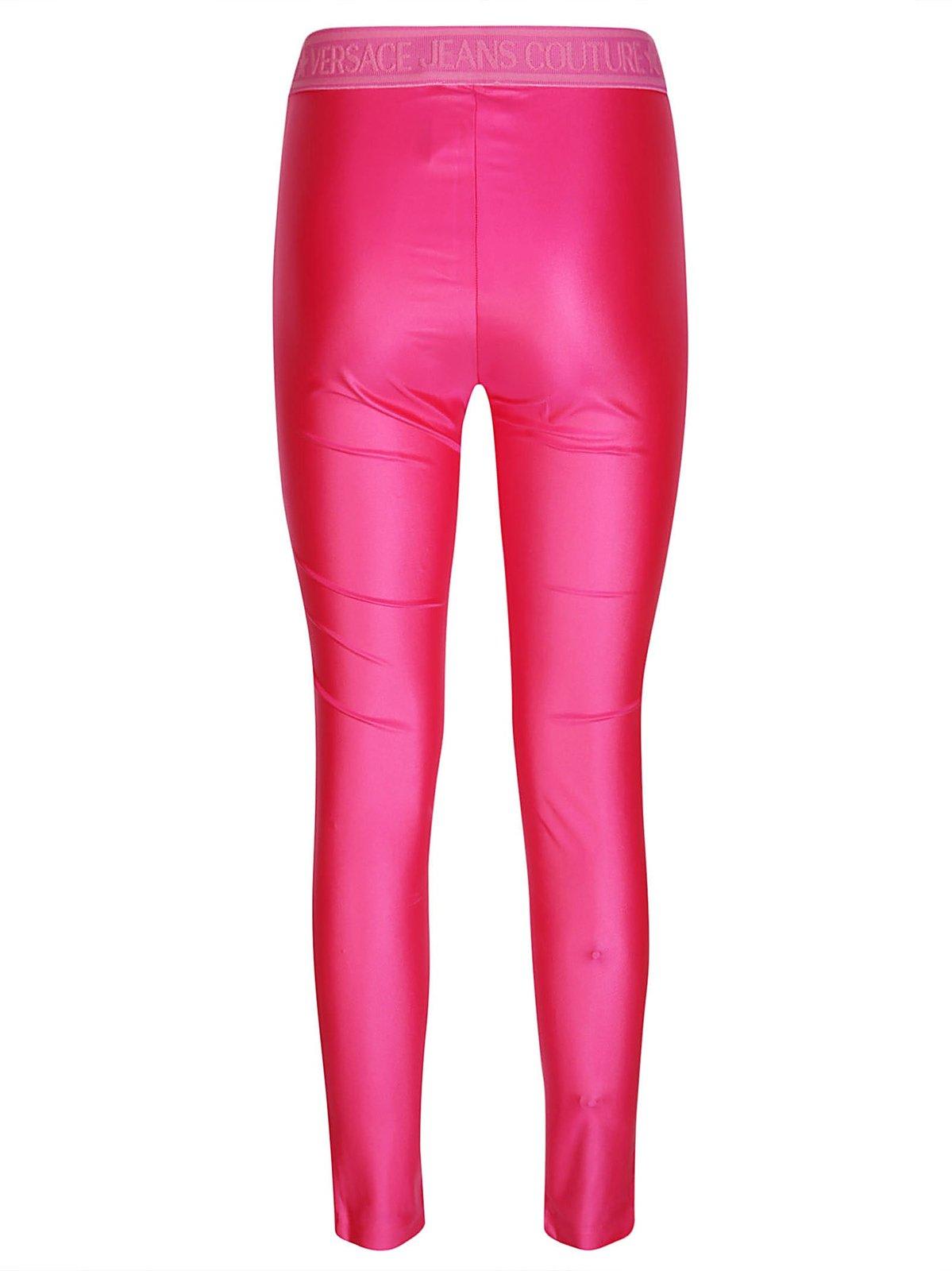 Shop Versace Jeans Couture Ruched Coated Skinny Leggings In Fuxia