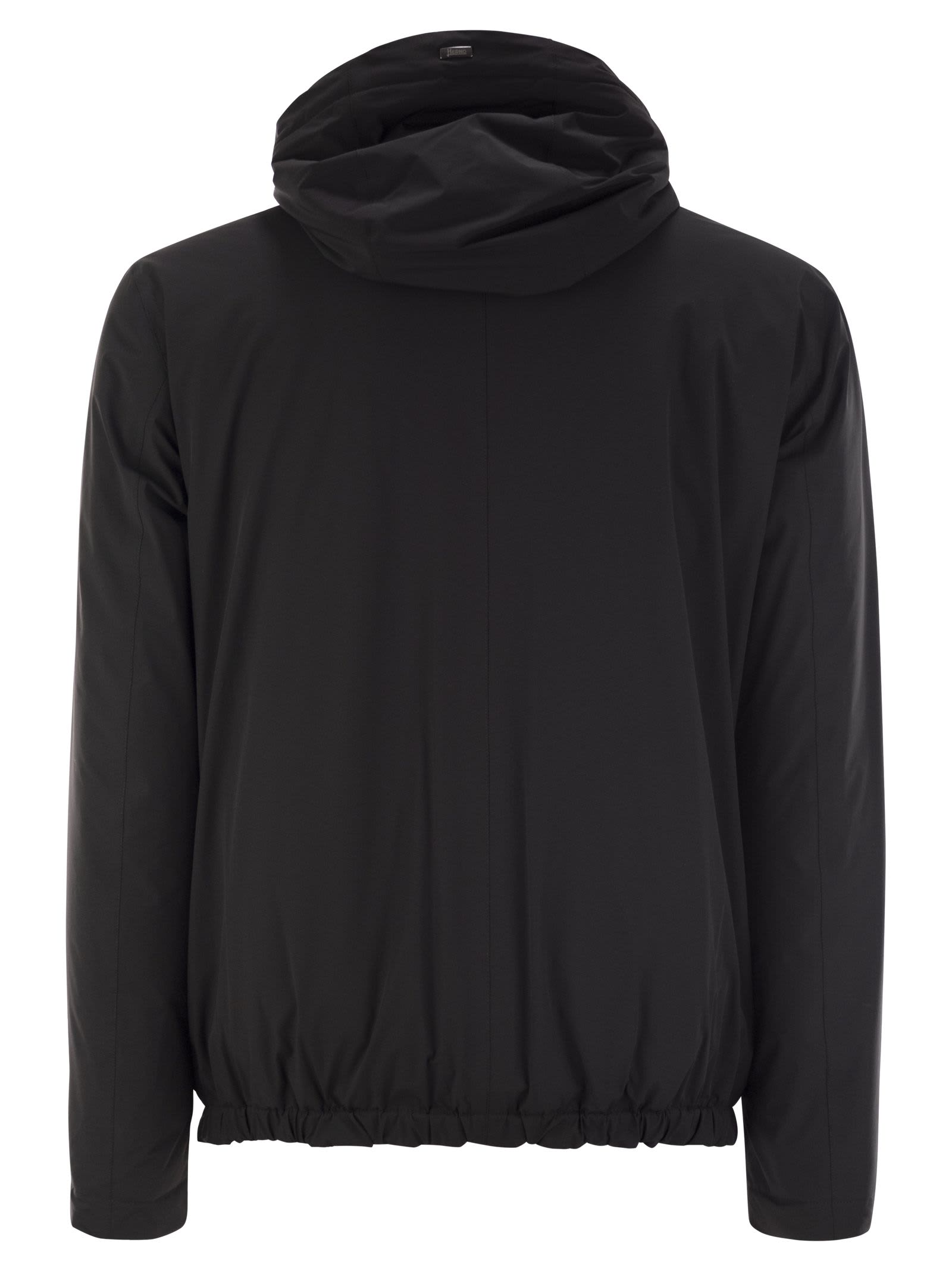 Shop Herno Technical Fabric Bomber Jacket With Hood In Black