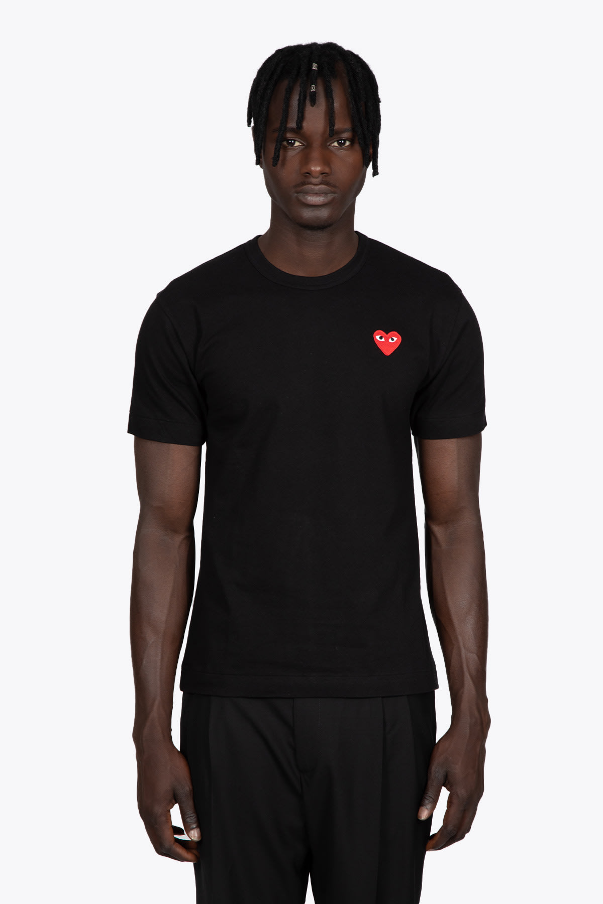 Comme des Garçons Play Men S T-shirt Knit Black cotton t-shirt with big heart patch