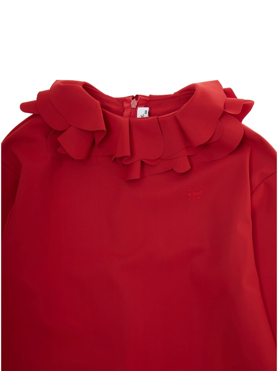 Il Gufo Ruffled Long-sleeve Dress In Red