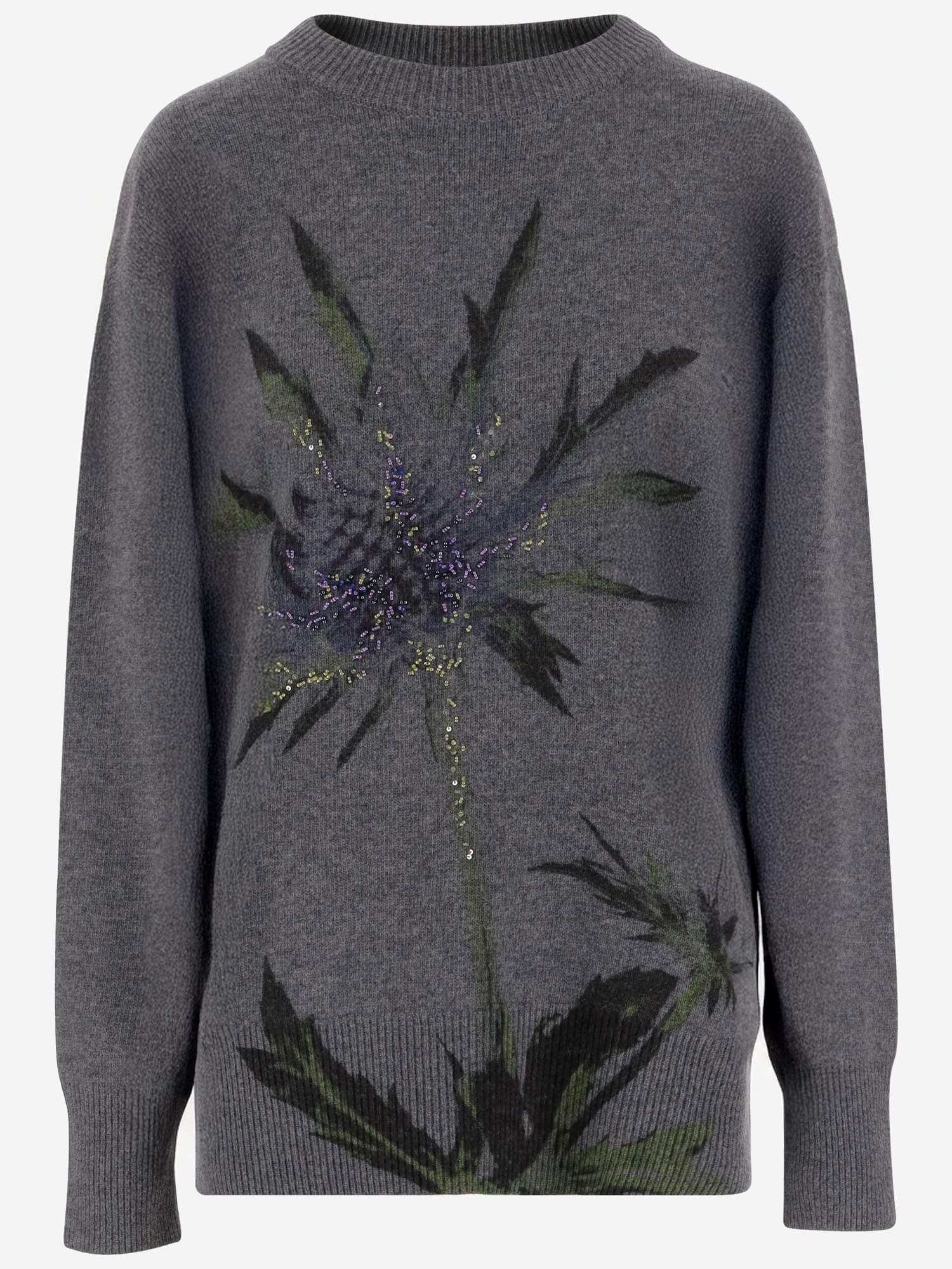 Blumarine Wool Blend Sweater With Rhinestones In Gray