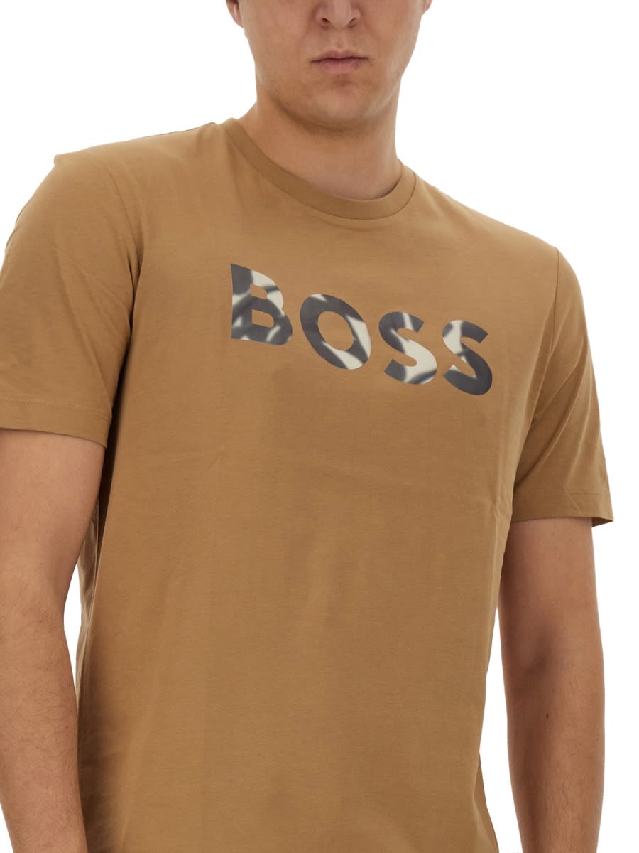 Shop Hugo Boss T-shirt With Logo In Beige