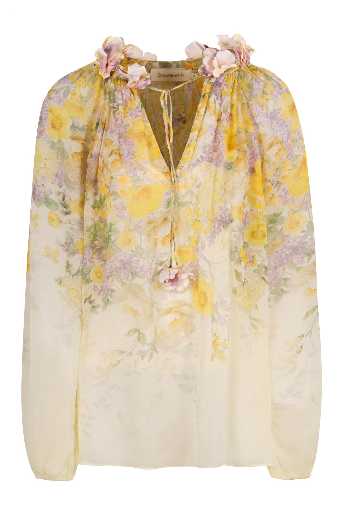 Shop Zimmermann Harmony Billow Printed Frill Blouse In Yellow