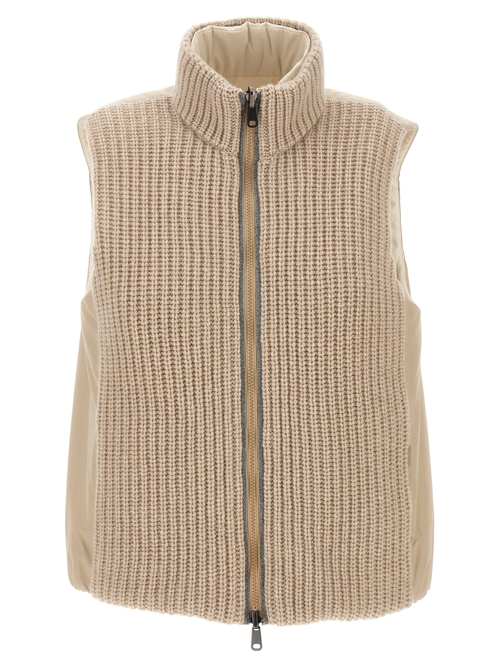 Shop Brunello Cucinelli Reversible Knit Insert Vest In Beige