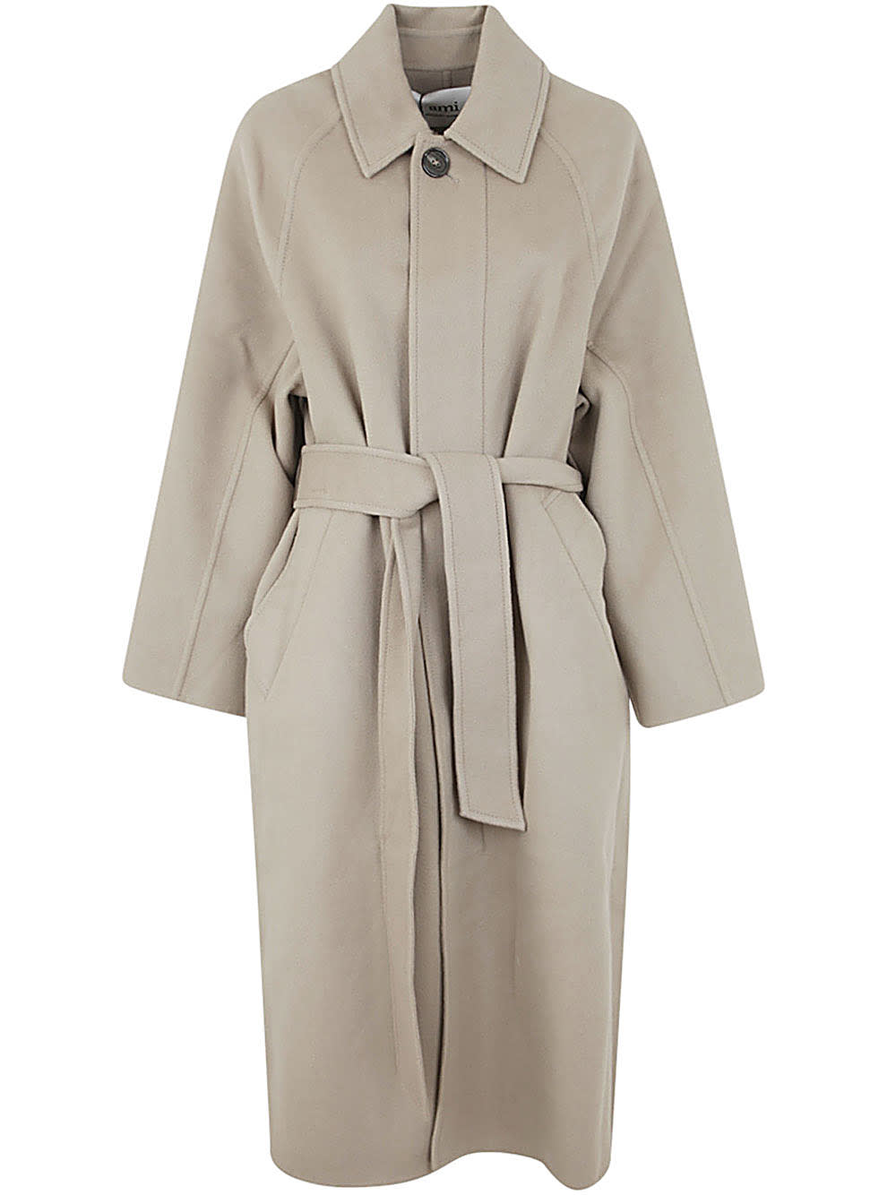 Shop Ami Alexandre Mattiussi Long Belted Coat In Clay