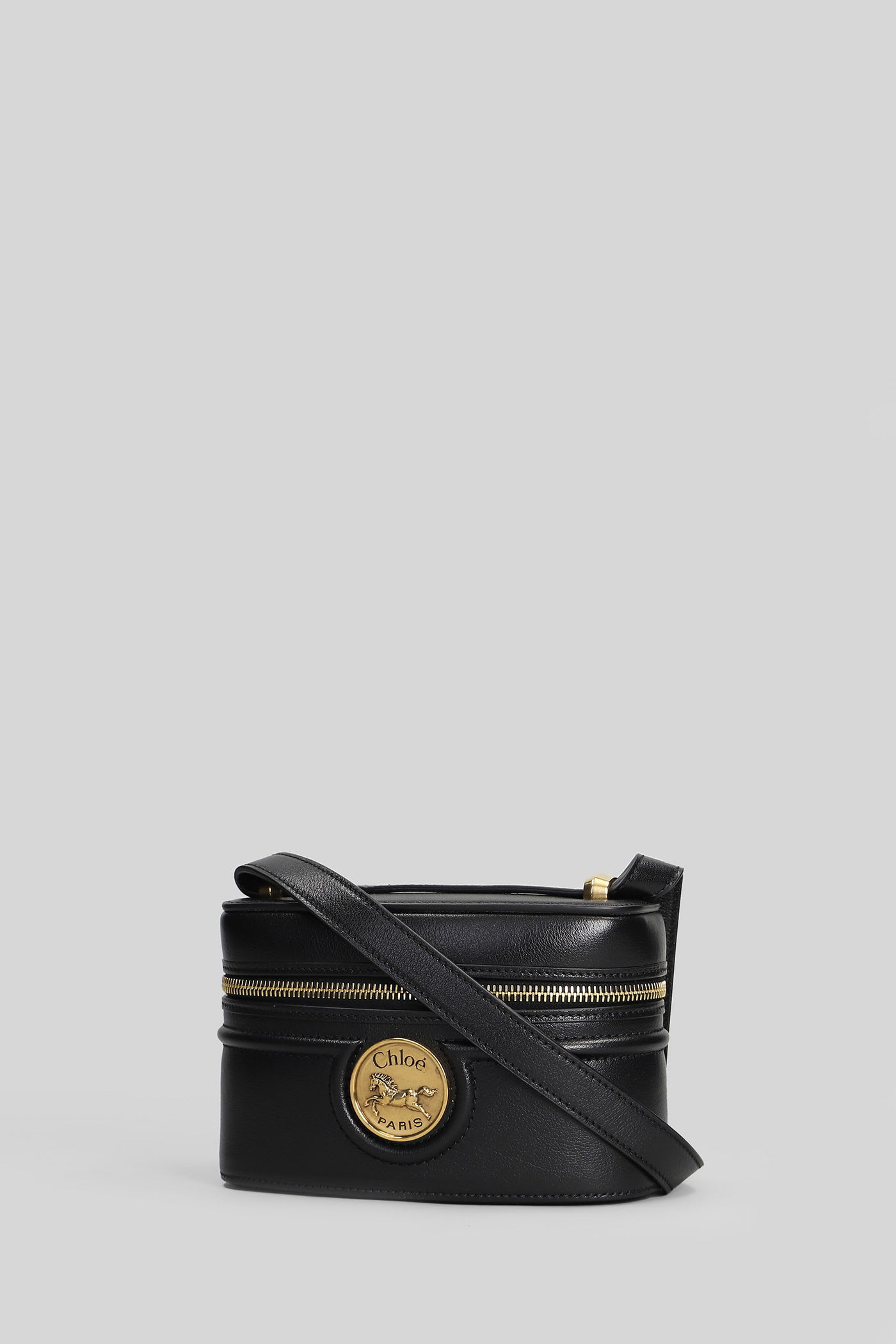 Chloé Horse Medal Shoulder Bag In Black Leather In Black