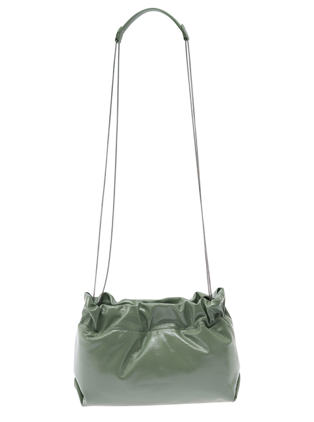 Shop Brunello Cucinelli Soft Green Shoulder Bag With Precious Chain In Suede Woman In White