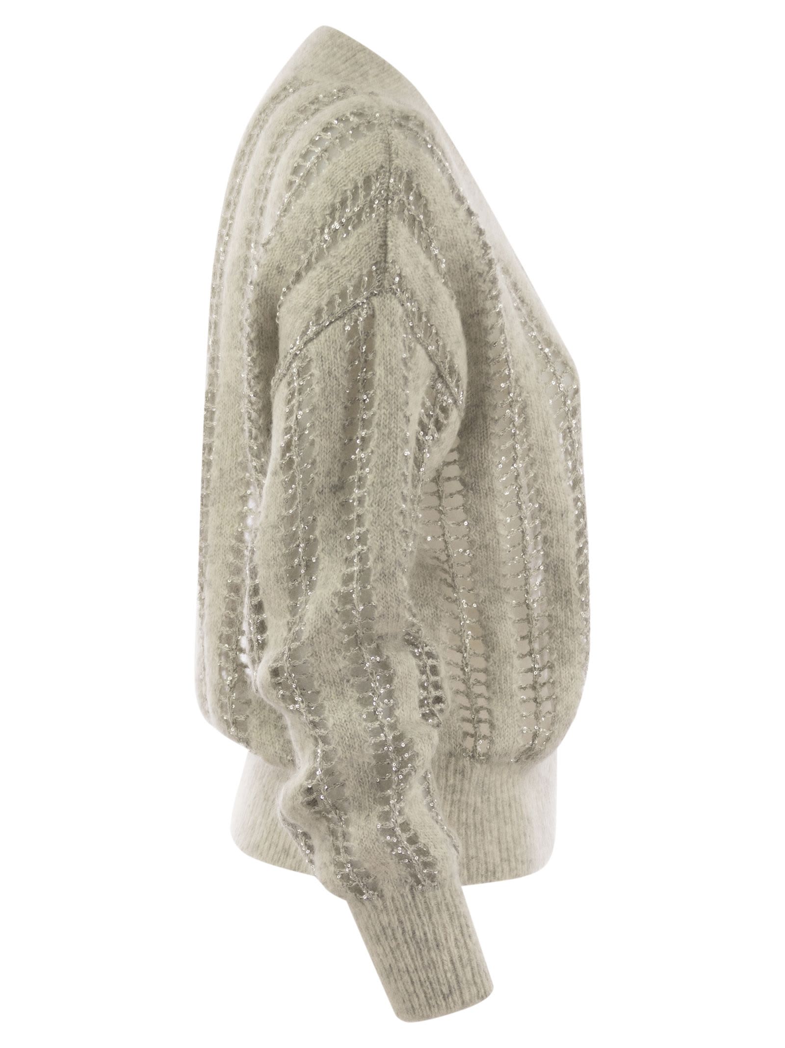 Shop Brunello Cucinelli Wool And Mohair V-neck Sweater In Pearl