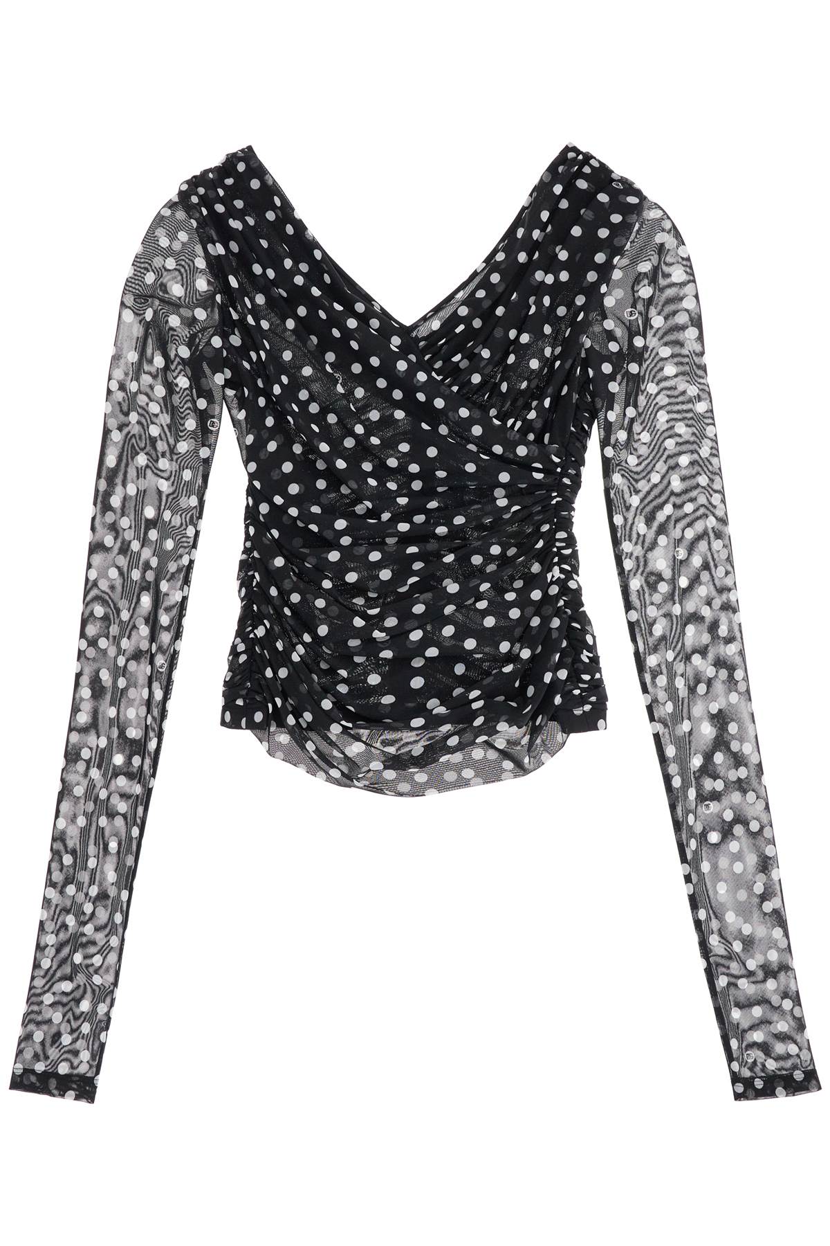 Shop Dolce & Gabbana Polka Dot Draped Top With In Pois Bianco Fdo.nero (black)